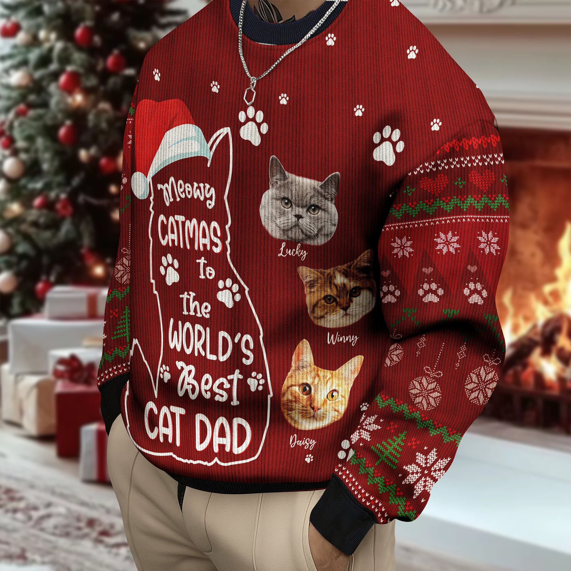 Custom Photo Meowy Catmas To The World Cat Ugly Sweater CH07 899462 - Image 8