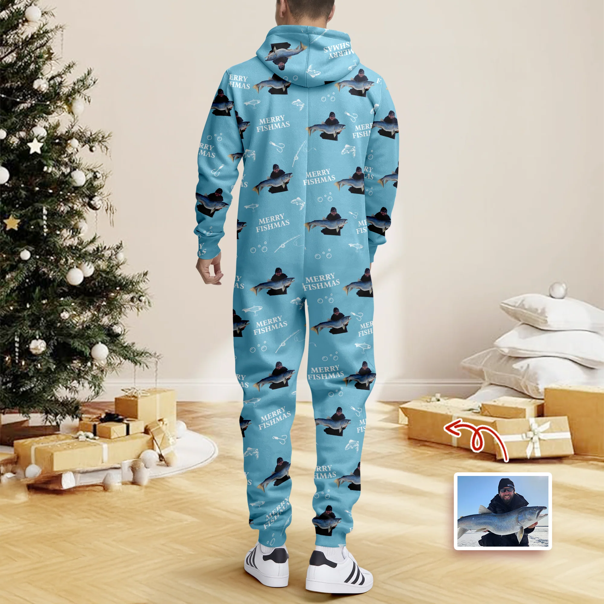 Custom Photo Merry Fishmas Onesie Pajamas Christmas Gift For Fishing Lovers, Fisherman HA75 898254 - Image 5