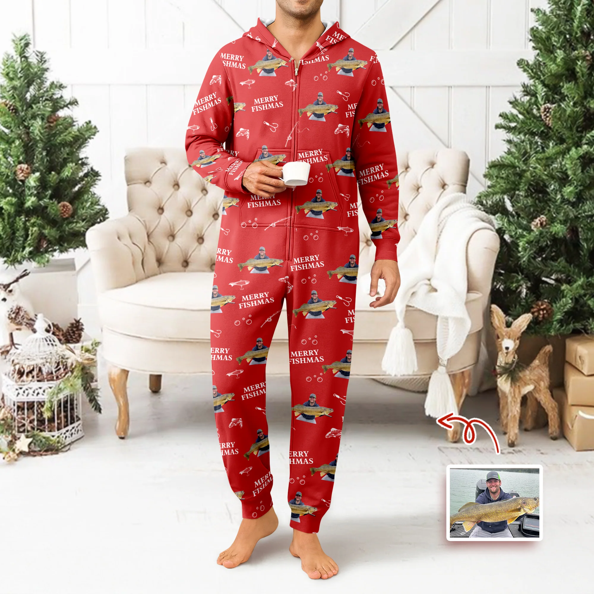 Custom Photo Merry Fishmas Onesie Pajamas Christmas Gift For Fishing Lovers, Fisherman HA75 898254 - Image 6
