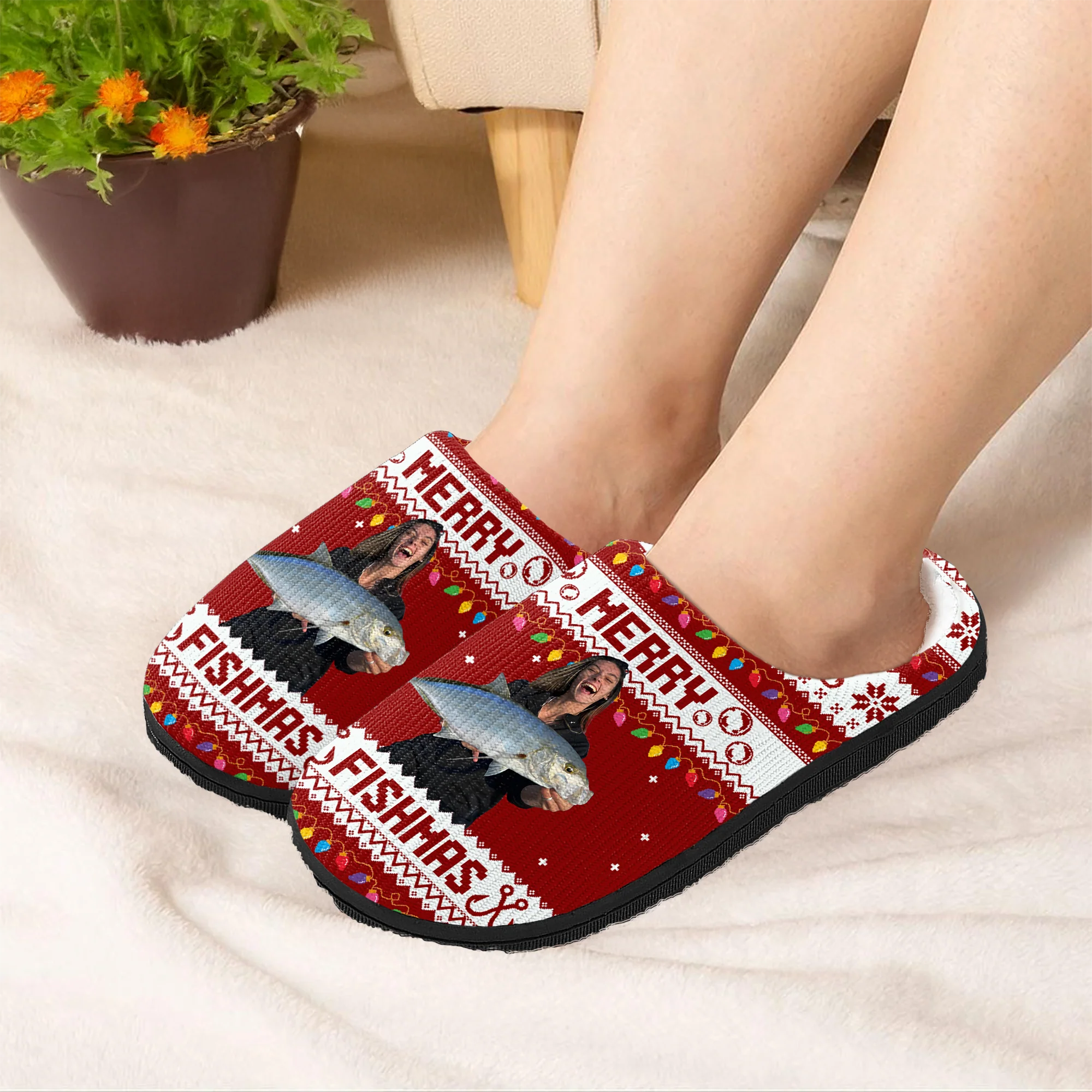 Custom Photo Merry Fishmas Slippers For Fishing Lovers HO82 900426 - Image 6