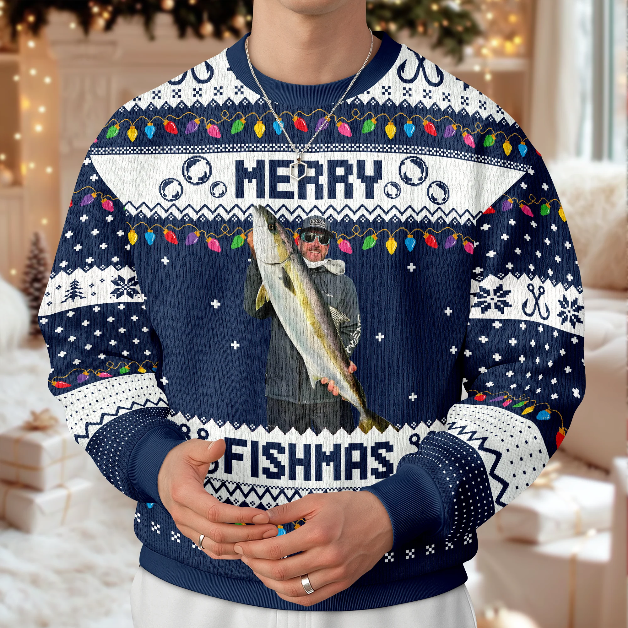Custom Photo Merry Fishmas Ugly Sweater For Fishing Lovers HO82 900424 - Image 2