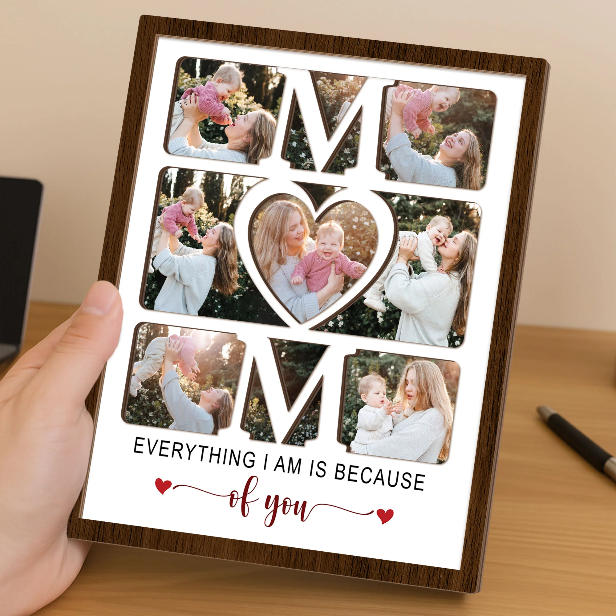 Custom Photo Mom Everything We Are Is Because Of You 2-Layered Wooden Plaque With Stand HO82 901536 - Image 2