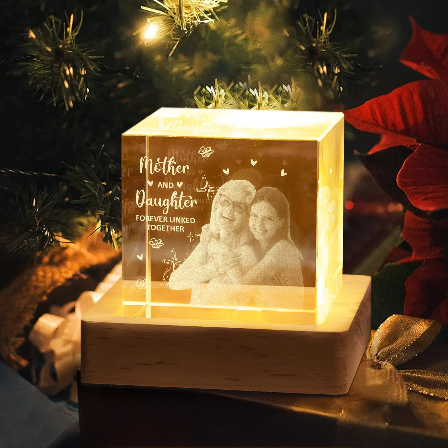 Custom Photo Mother And Daughter Forever Linked Together Engraved Crystal Photo With Light HA75 920544 - Image 6