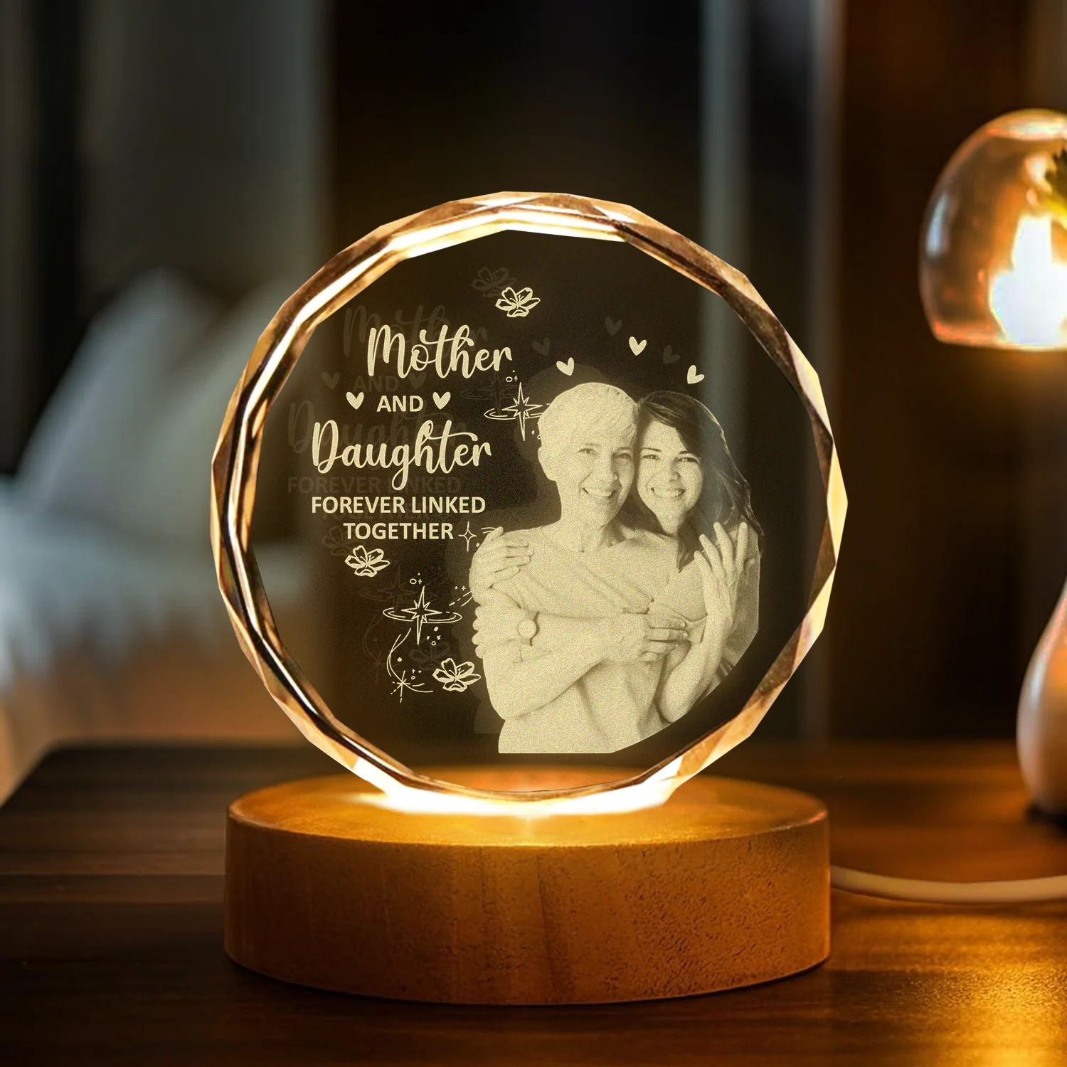 Custom Photo Mother And Daughter Forever Linked Together Engraved Crystal Photo With Light HA75 920544 - Image 8