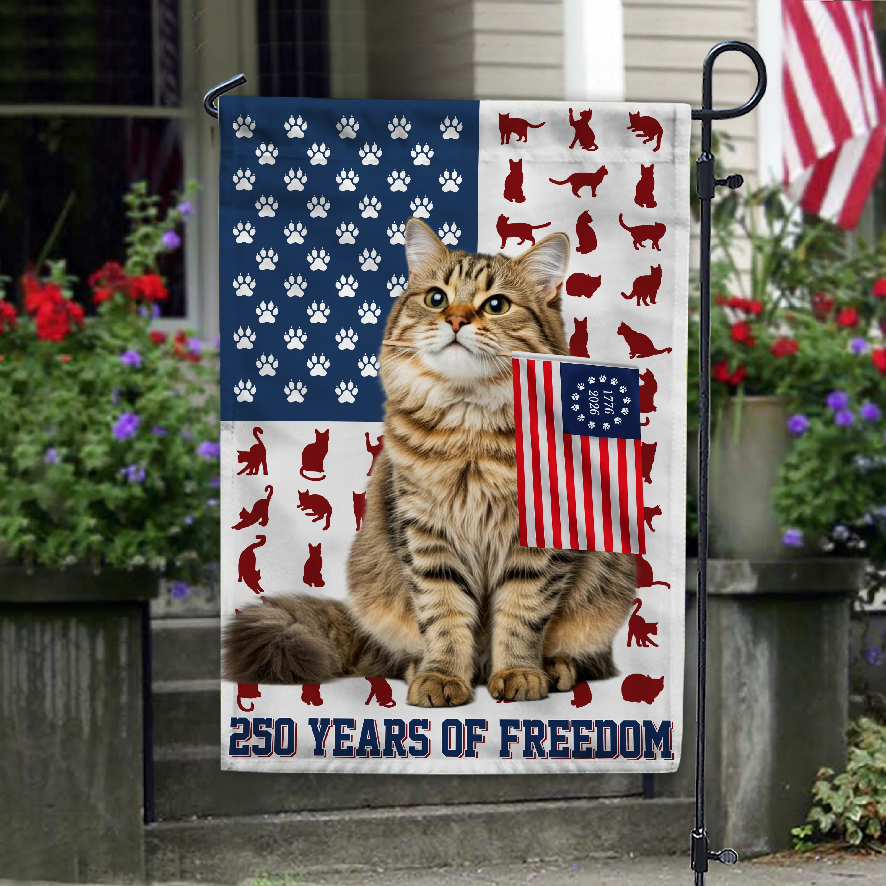 Custom Photo My Cat Loves USA 250 Years of Freedom Patriotic Garden Flag HA75 898910