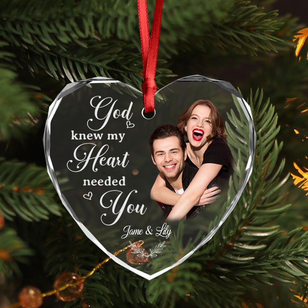 Custom Photo My Favorite Place In All The World Is Next To You Couple Heart Shape Glass Ornament HA75 892838 - Image 4
