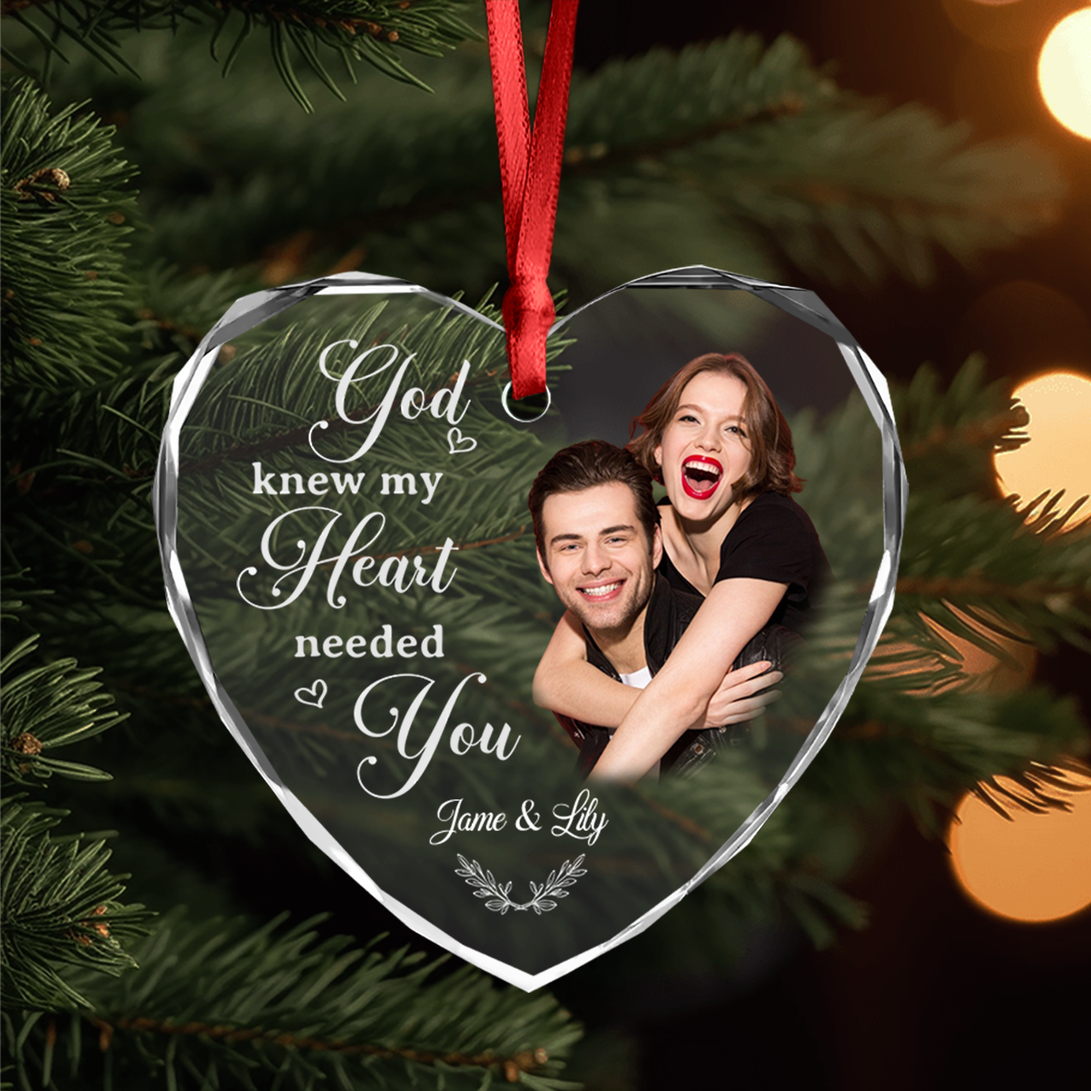 Custom Photo My Favorite Place In All The World Is Next To You Couple Heart Shape Glass Ornament HA75 892838 - Image 5
