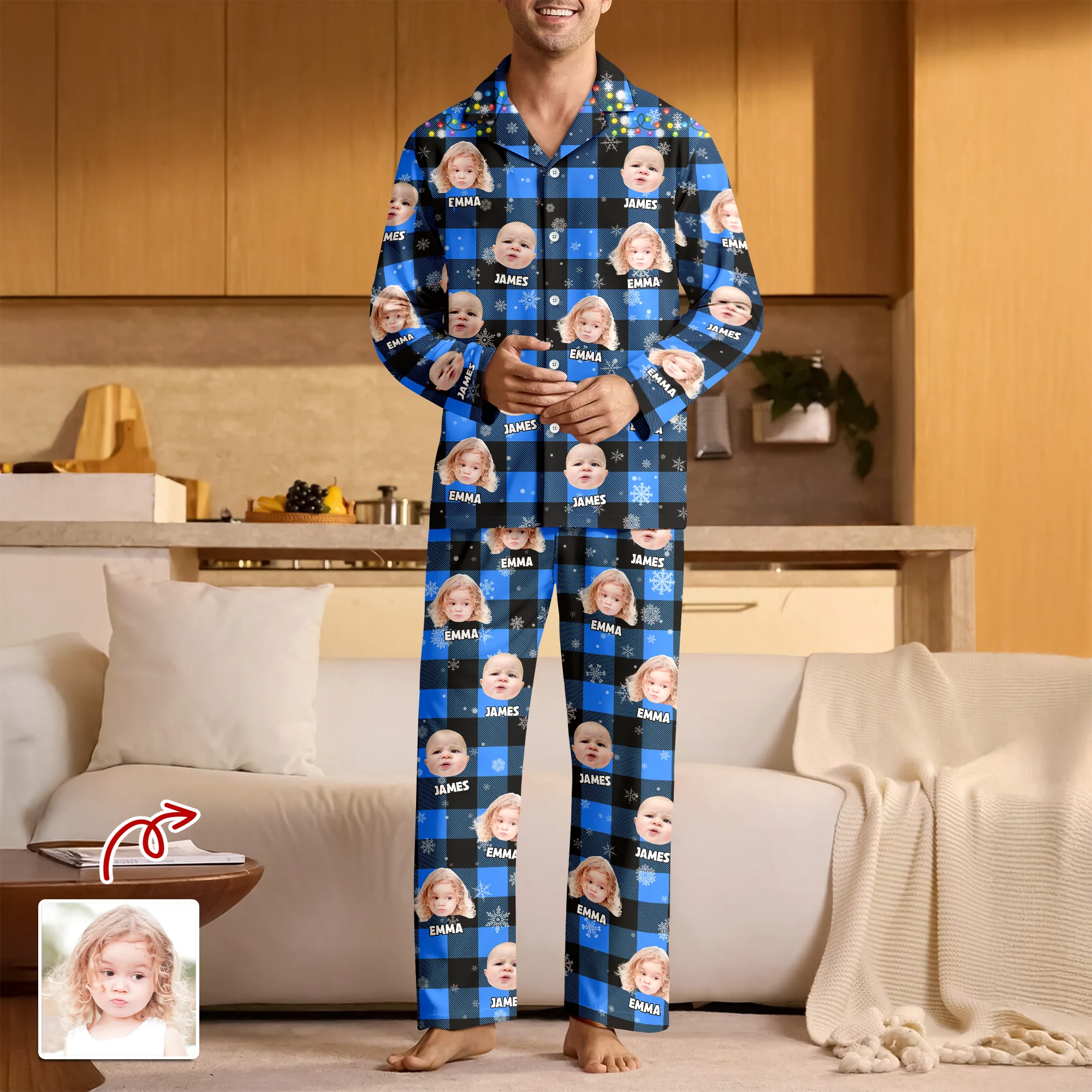 Custom Photo Name Christmas Light Snow Pajamas CH07 895326 - Image 6