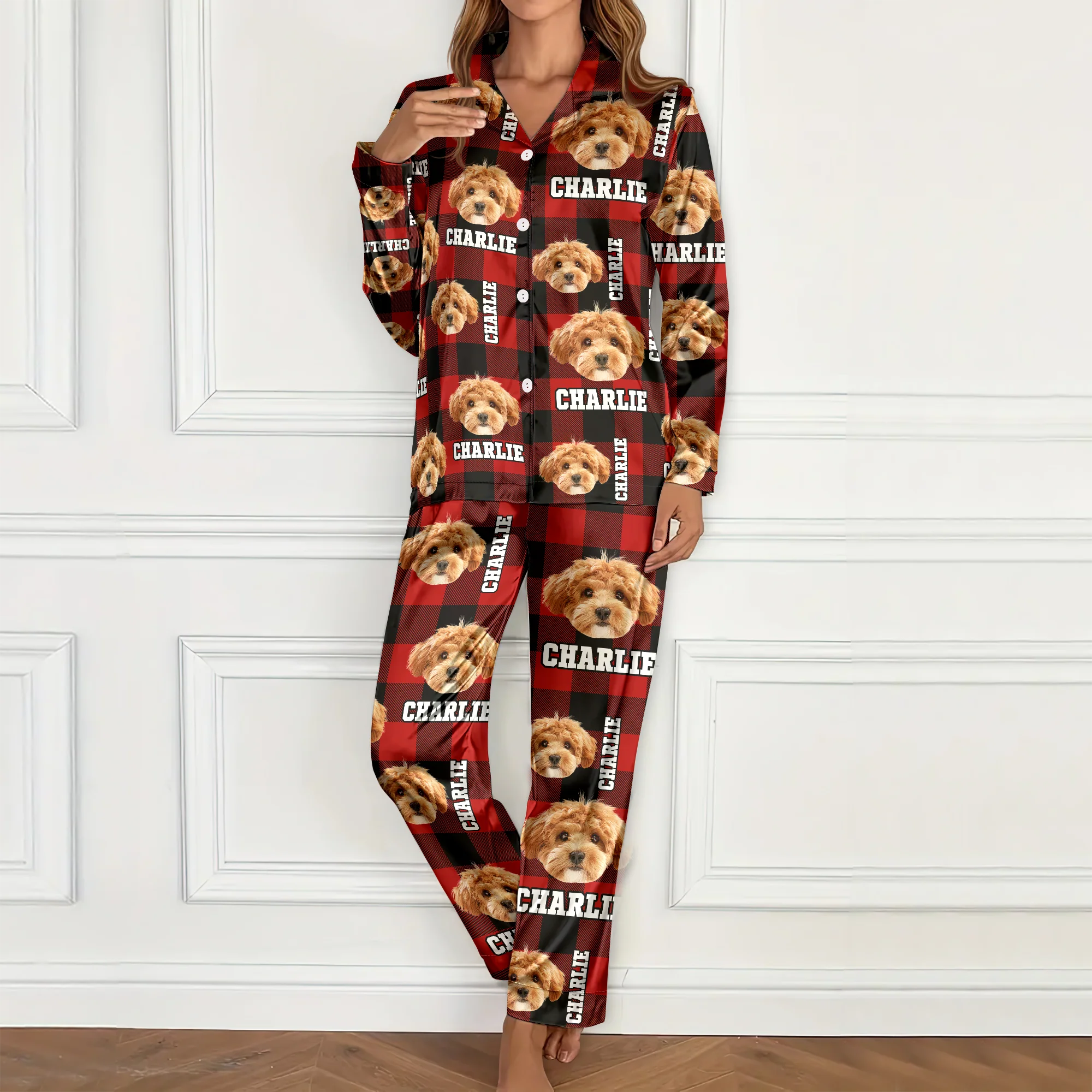 Custom Photo Name Dog Cat Satin Pajamas CH07 896208 - Image 4