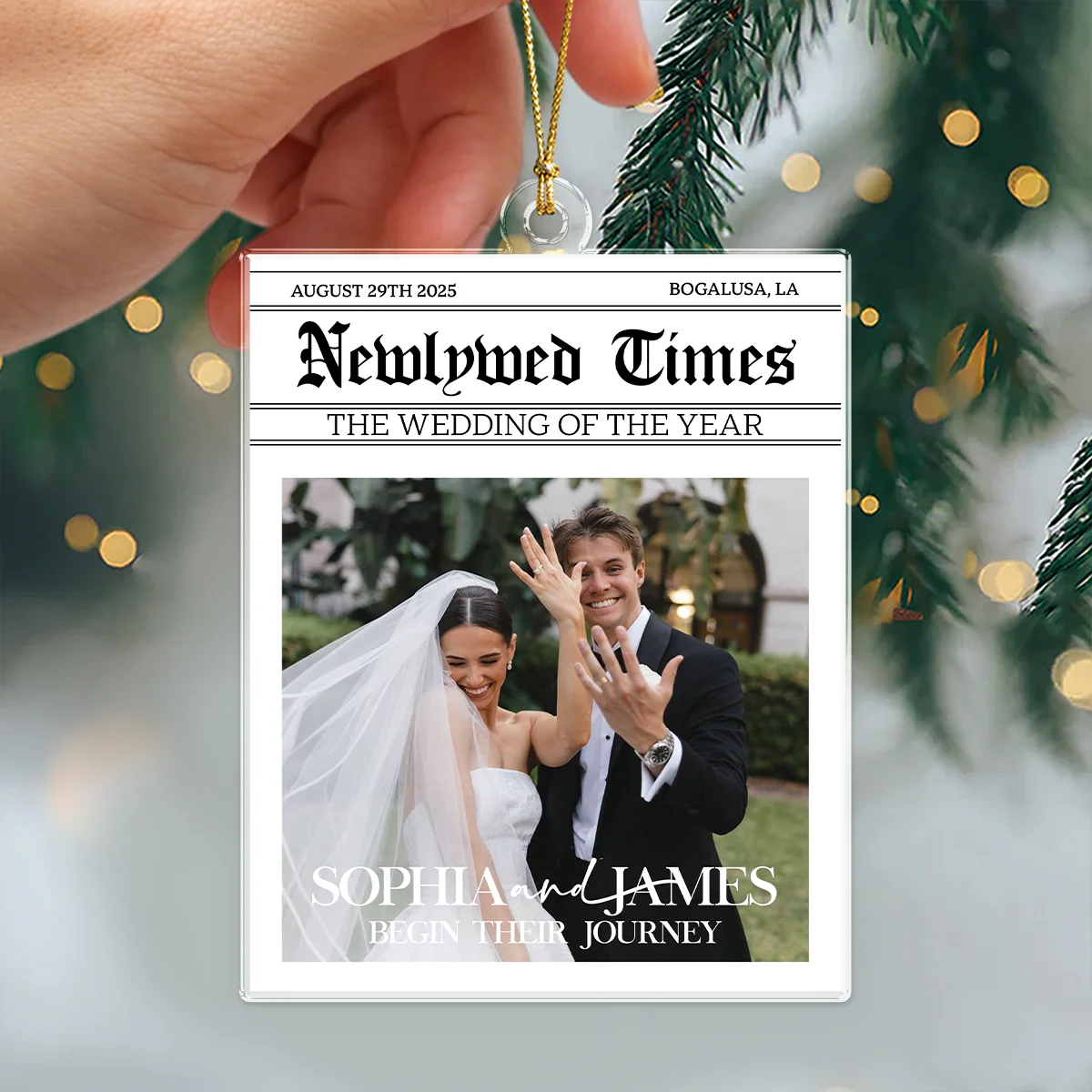 Custom Photo Newlywed Times Wedding Newspaper Couple Personalized Acrylic Ornament HA75 898410 - Image 4