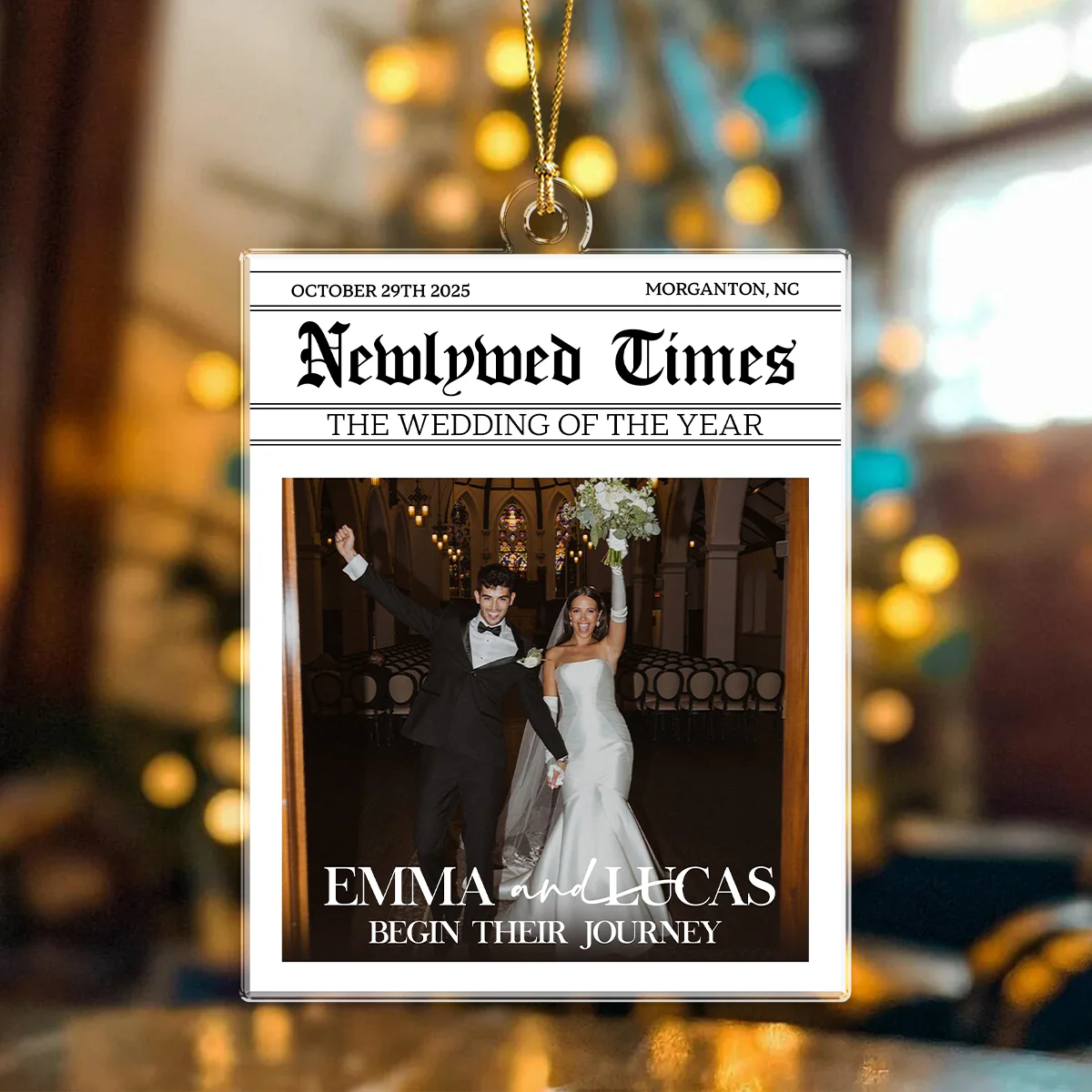 Custom Photo Newlywed Times Wedding Newspaper Couple Personalized Acrylic Ornament HA75 898410 - Image 5