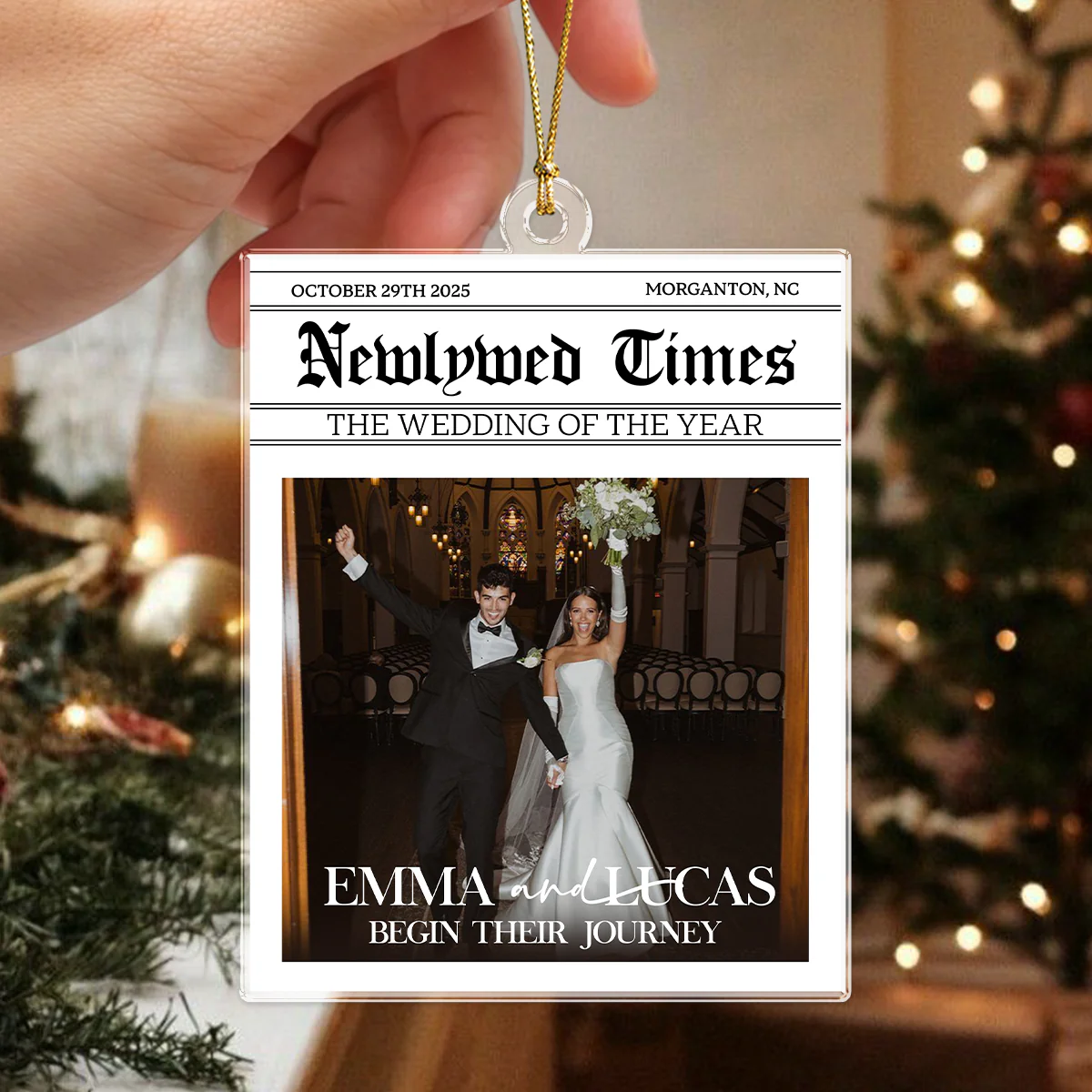 Custom Photo Newlywed Times Wedding Newspaper Couple Personalized Acrylic Ornament HA75 898410 - Image 6