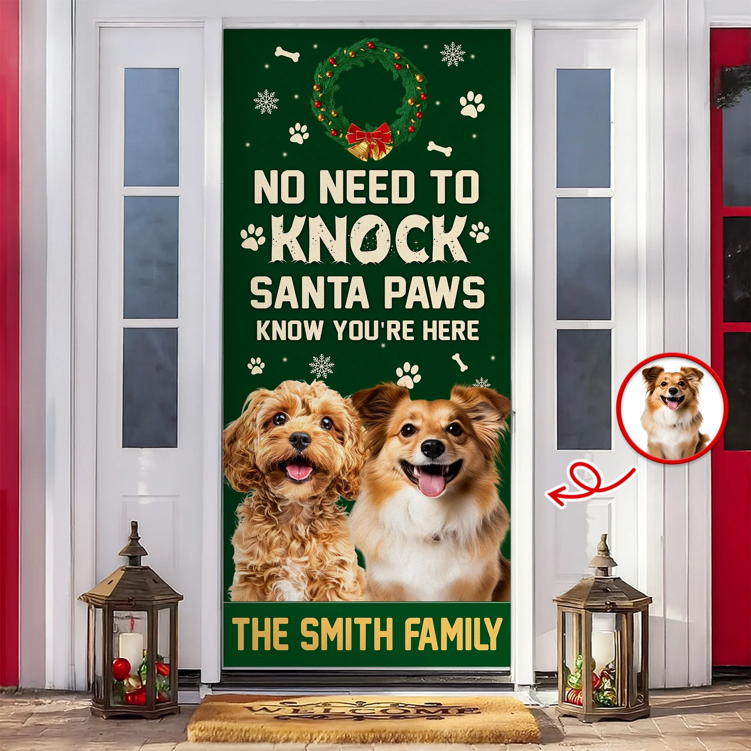 Custom Photo No Need To Knock Santa Paw Know You're Here - Personalized Door Cover CH07 896854 - Image 2