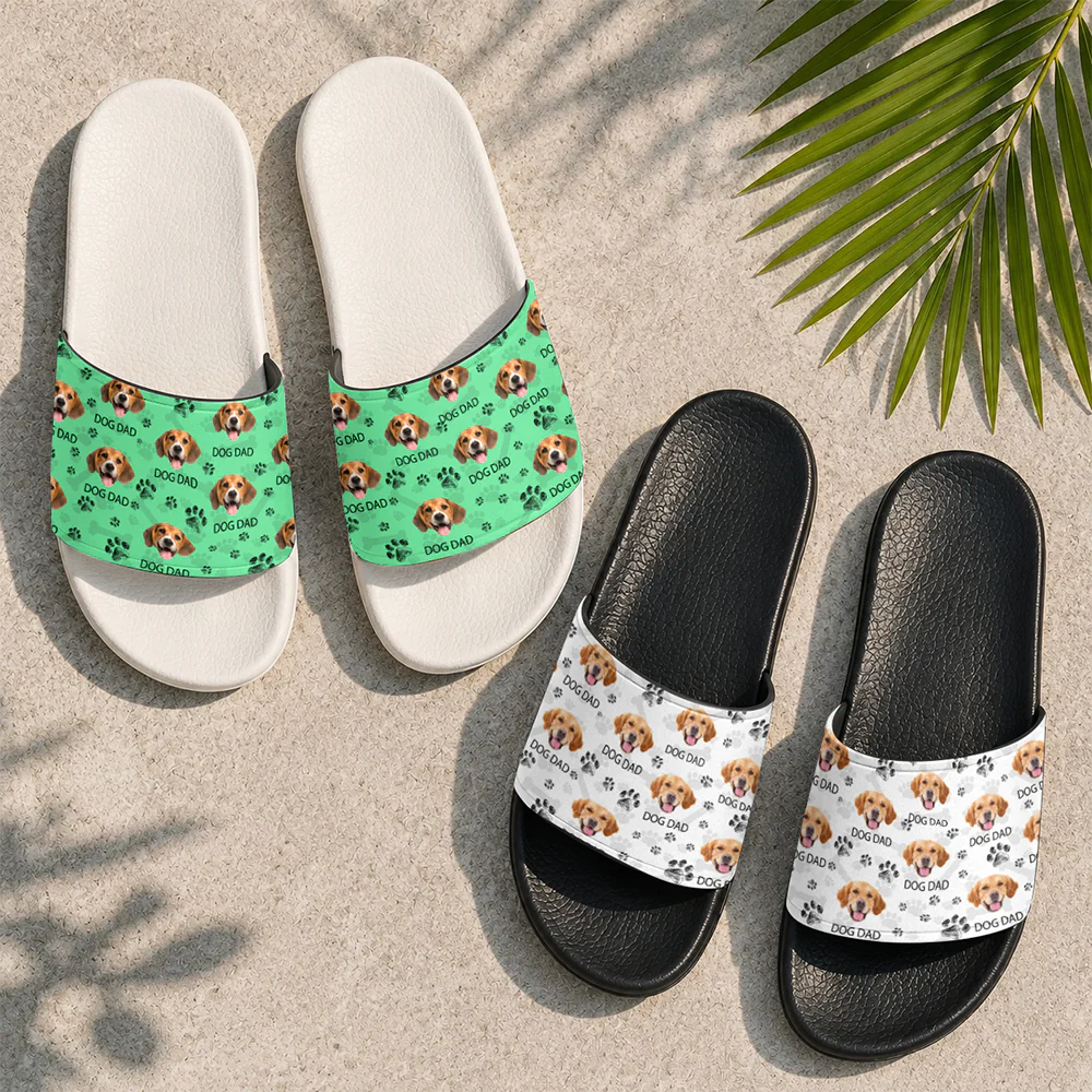 Custom Photo Paw Print Dog Dad Summer Slide Sandals Gift For Dog Lovers HO82 902628 - Image 3