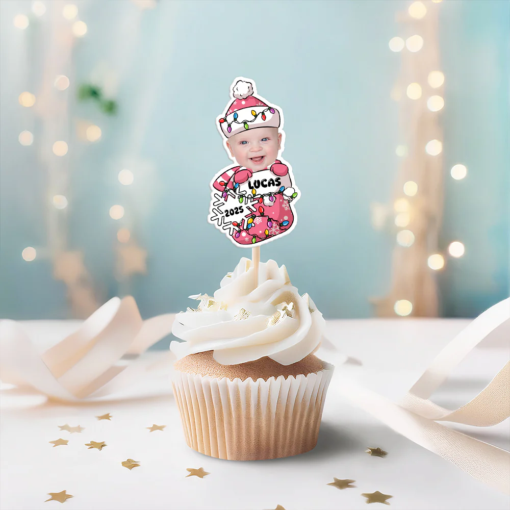 Custom Photo Peeking Baby First Christmas - Personalized Cupcake Toppers LM32 895781 - Image 2