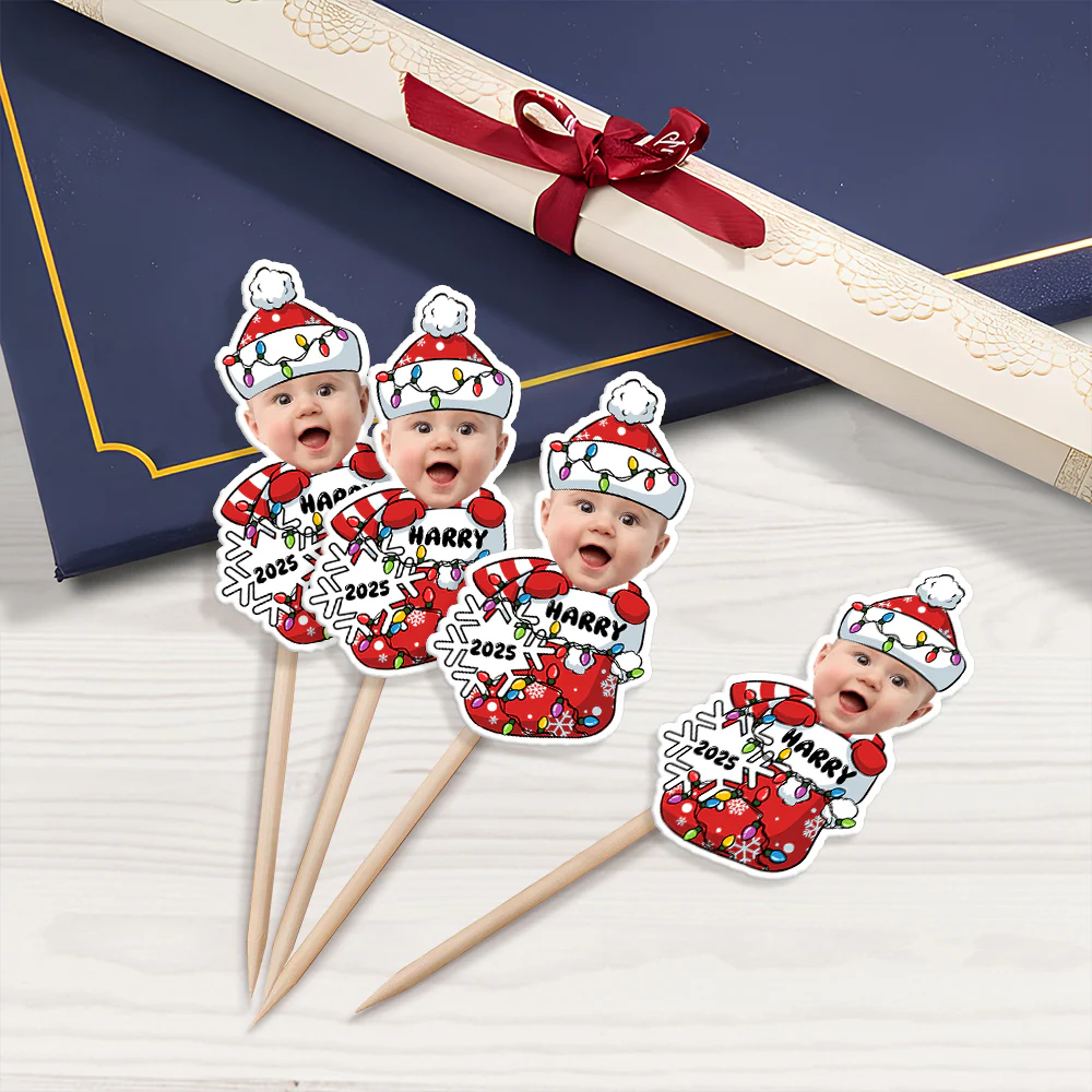 Custom Photo Peeking Baby First Christmas - Personalized Cupcake Toppers LM32 895781 - Image 3