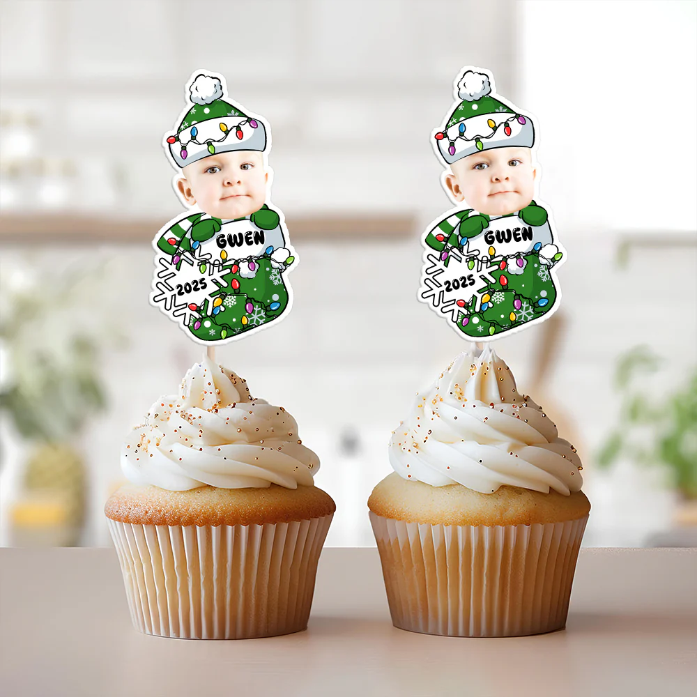 Custom Photo Peeking Baby First Christmas - Personalized Cupcake Toppers LM32 895781 - Image 4