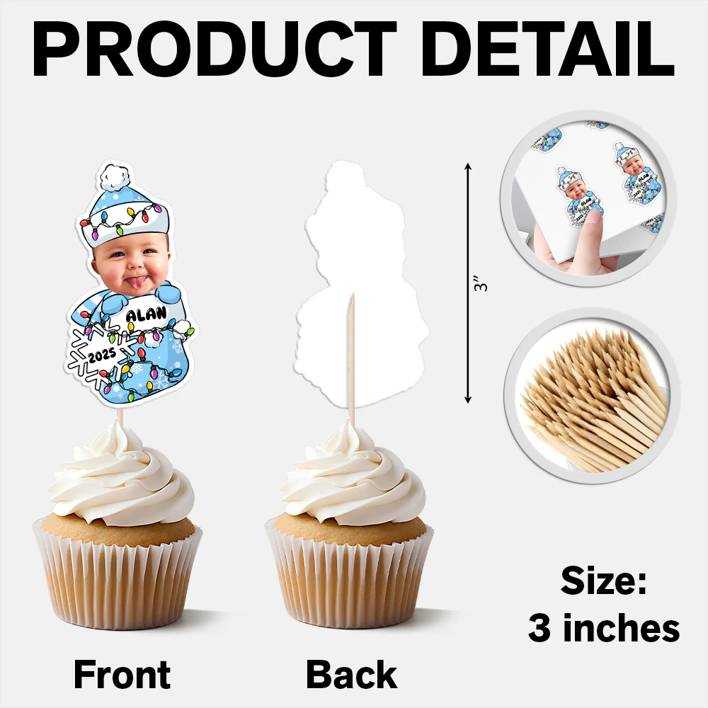 Custom Photo Peeking Baby First Christmas - Personalized Cupcake Toppers LM32 895781 - Image 6