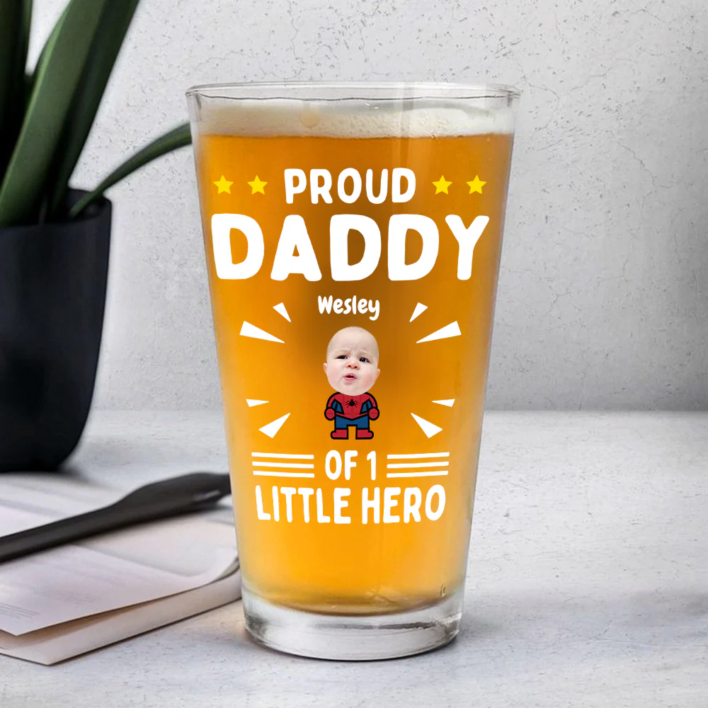 Custom Photo Proud Daddy of Little Heroes - Father's Day Personalized Gifts Custom Beer Glass for Dad, Superhero Lovers HO82 894058 - Image 4