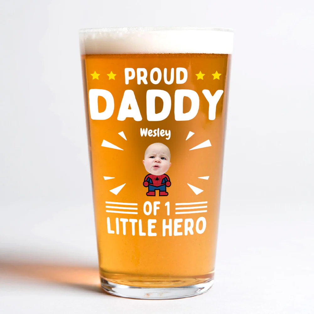 Custom Photo Proud Daddy of Little Heroes - Father's Day Personalized Gifts Custom Beer Glass for Dad, Superhero Lovers HO82 894058 - Image 5