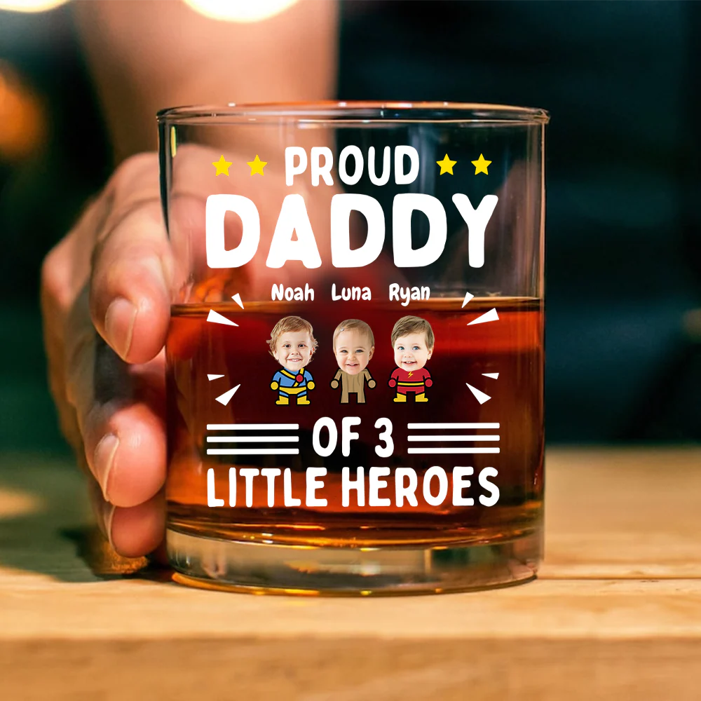 Custom Photo Proud Daddy of Little Heroes - Father's Day Personalized Gifts Custom Rock Glass for Dad, Superhero Lovers HO82 894056 - Image 2