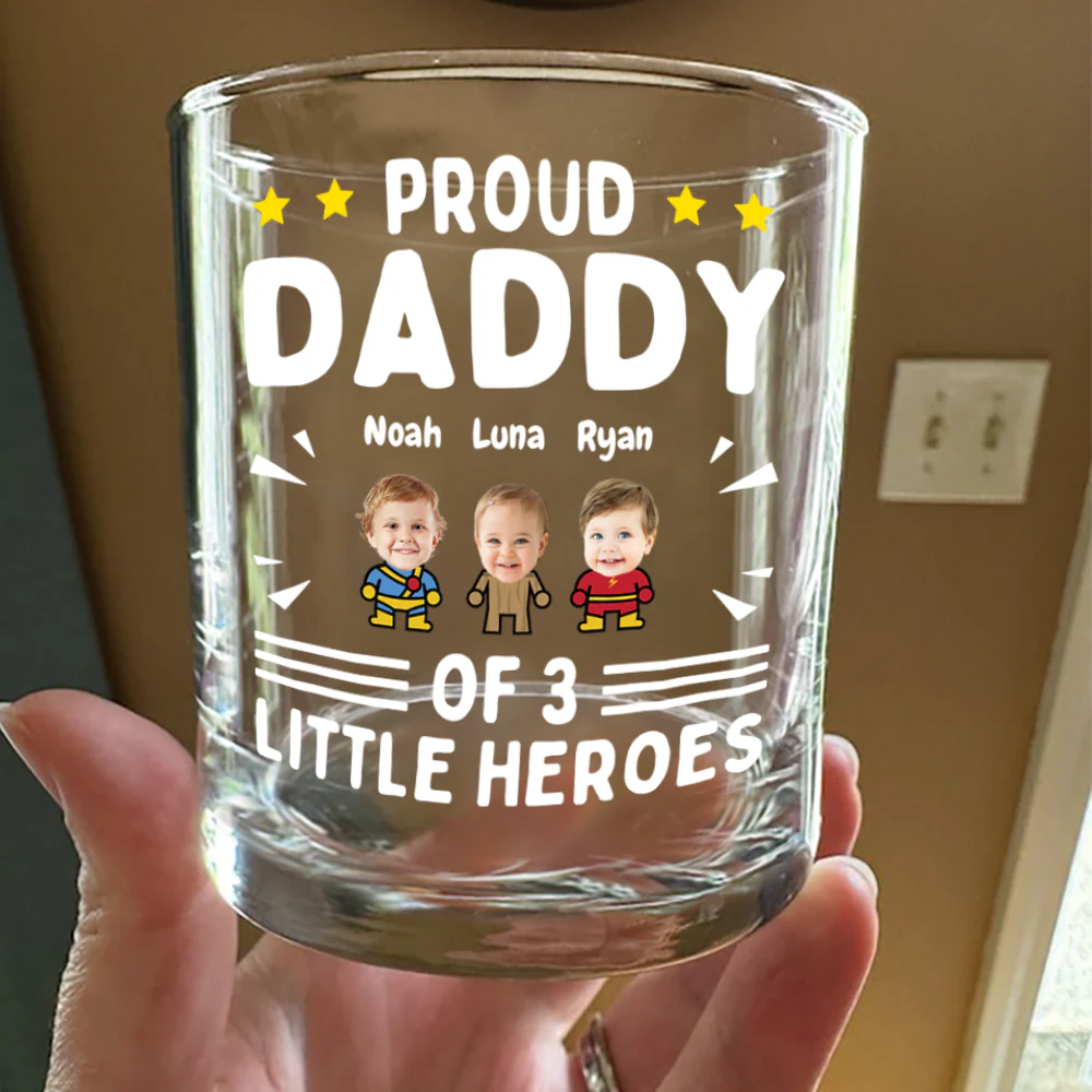 Custom Photo Proud Daddy of Little Heroes - Father's Day Personalized Gifts Custom Rock Glass for Dad, Superhero Lovers HO82 894056 - Image 3