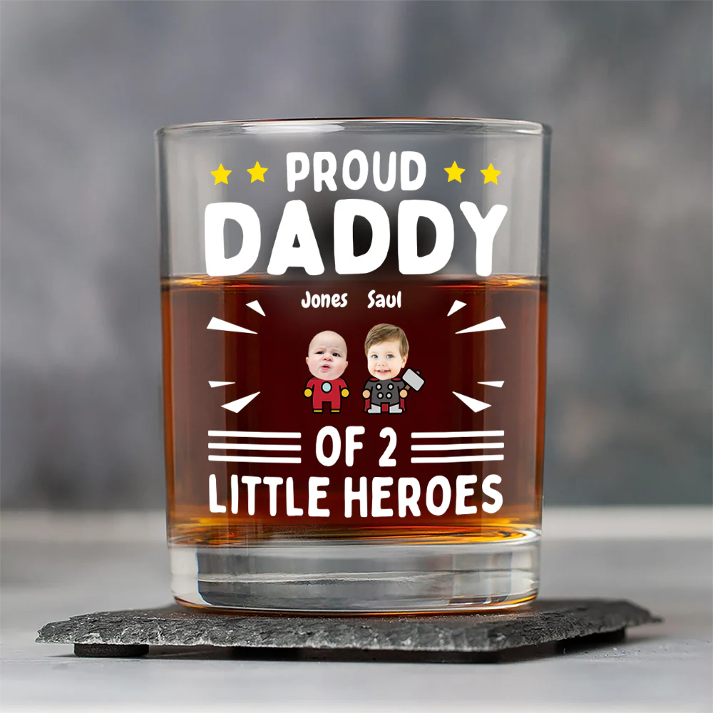 Custom Photo Proud Daddy of Little Heroes - Father's Day Personalized Gifts Custom Rock Glass for Dad, Superhero Lovers HO82 894056 - Image 4