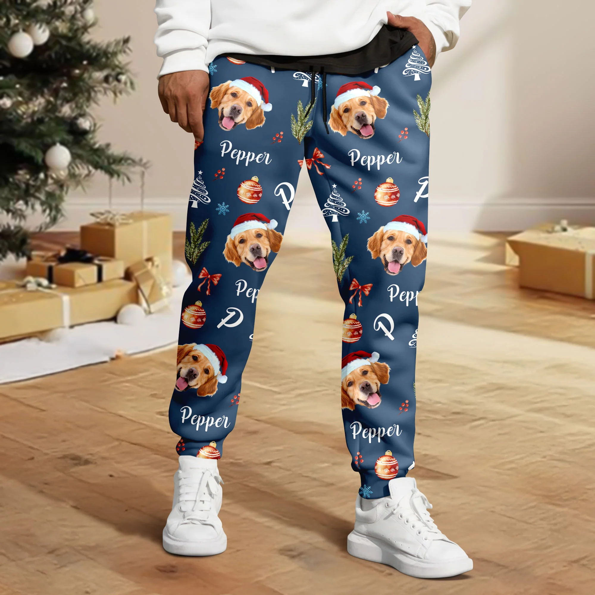 Custom Photo Santa Claus Pine Tree Snowflakes Long Sweatpants LM32 895625 - Image 3