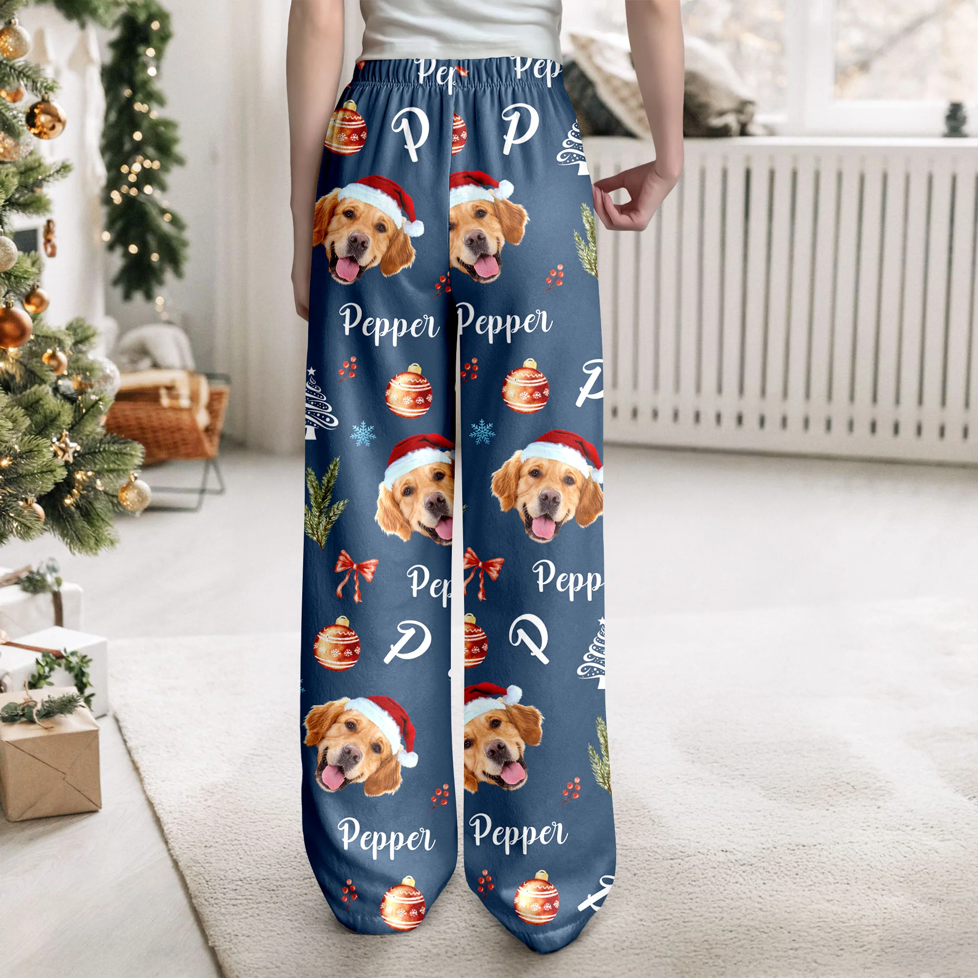Custom Photo Santa Claus Pine Tree Snowflakes Long Sweatpants LM32 895625 - Image 4