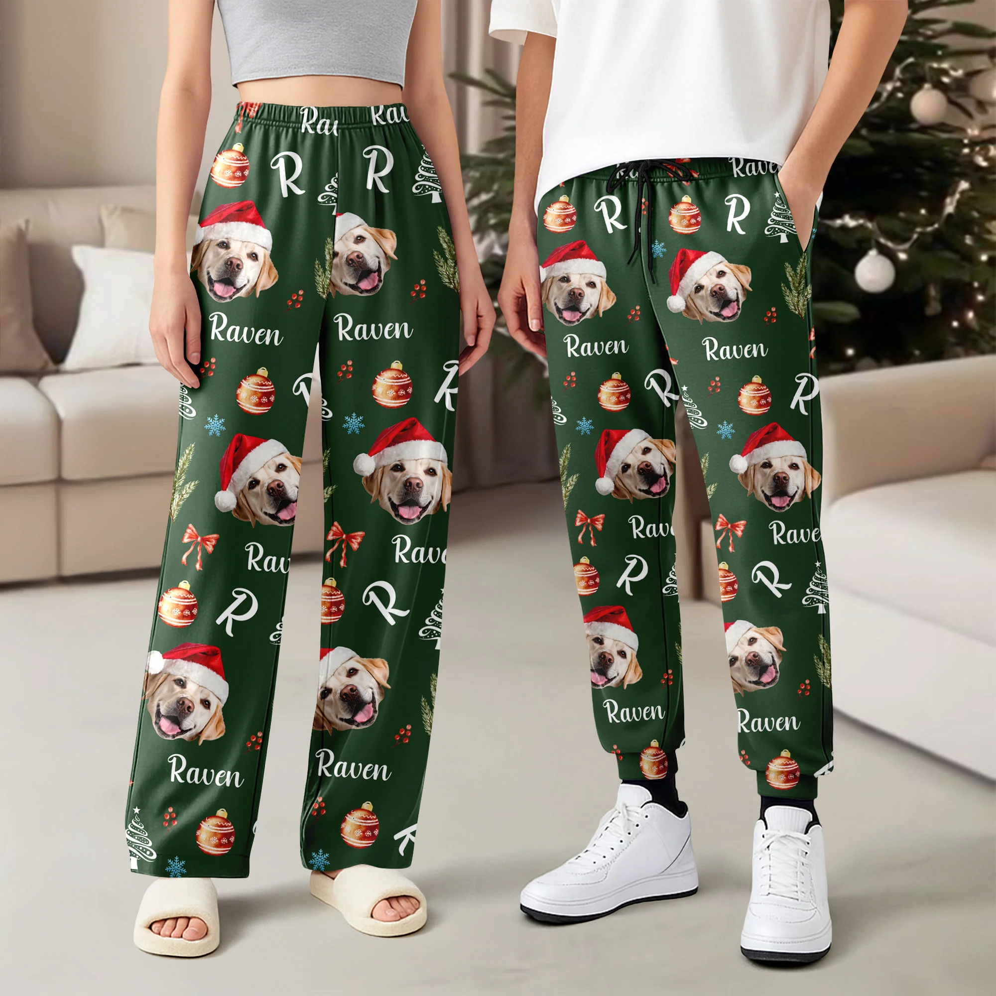 Custom Photo Santa Claus Pine Tree Snowflakes Long Sweatpants LM32 895625 - Image 6