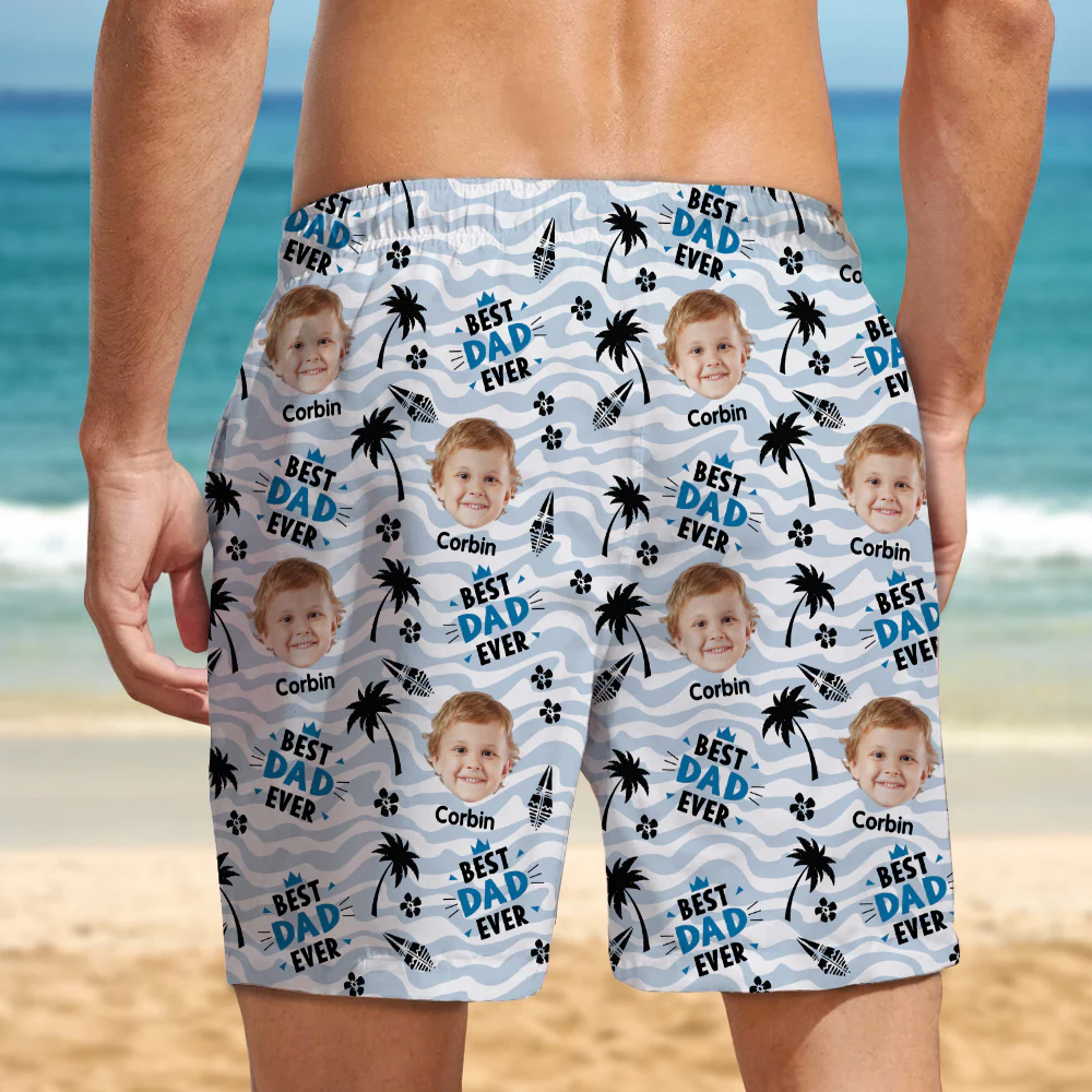 Custom Photo Stick Figures Best Dad Grandpa Ever Beach Short LM32 893713 - Image 2