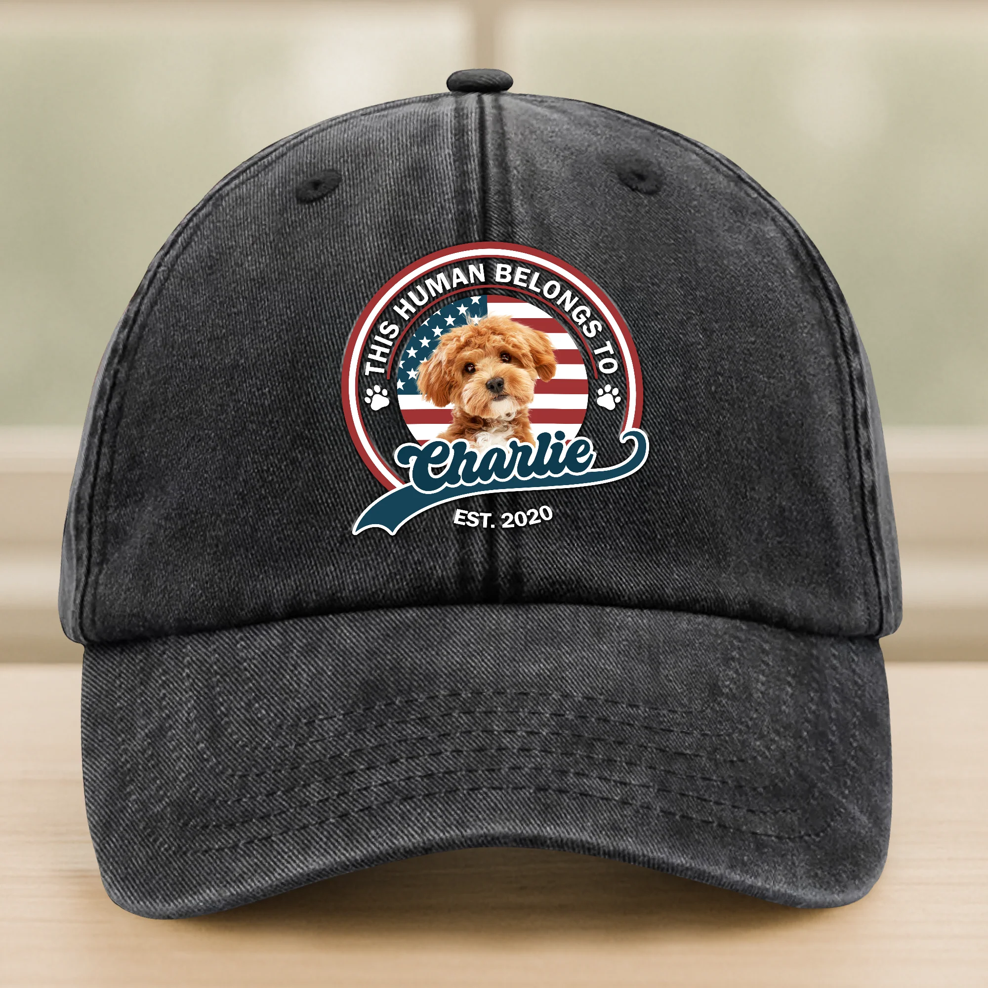 Custom Photo This Human Belongs To Dog Cat Washed Denim Baseball HA75 892556