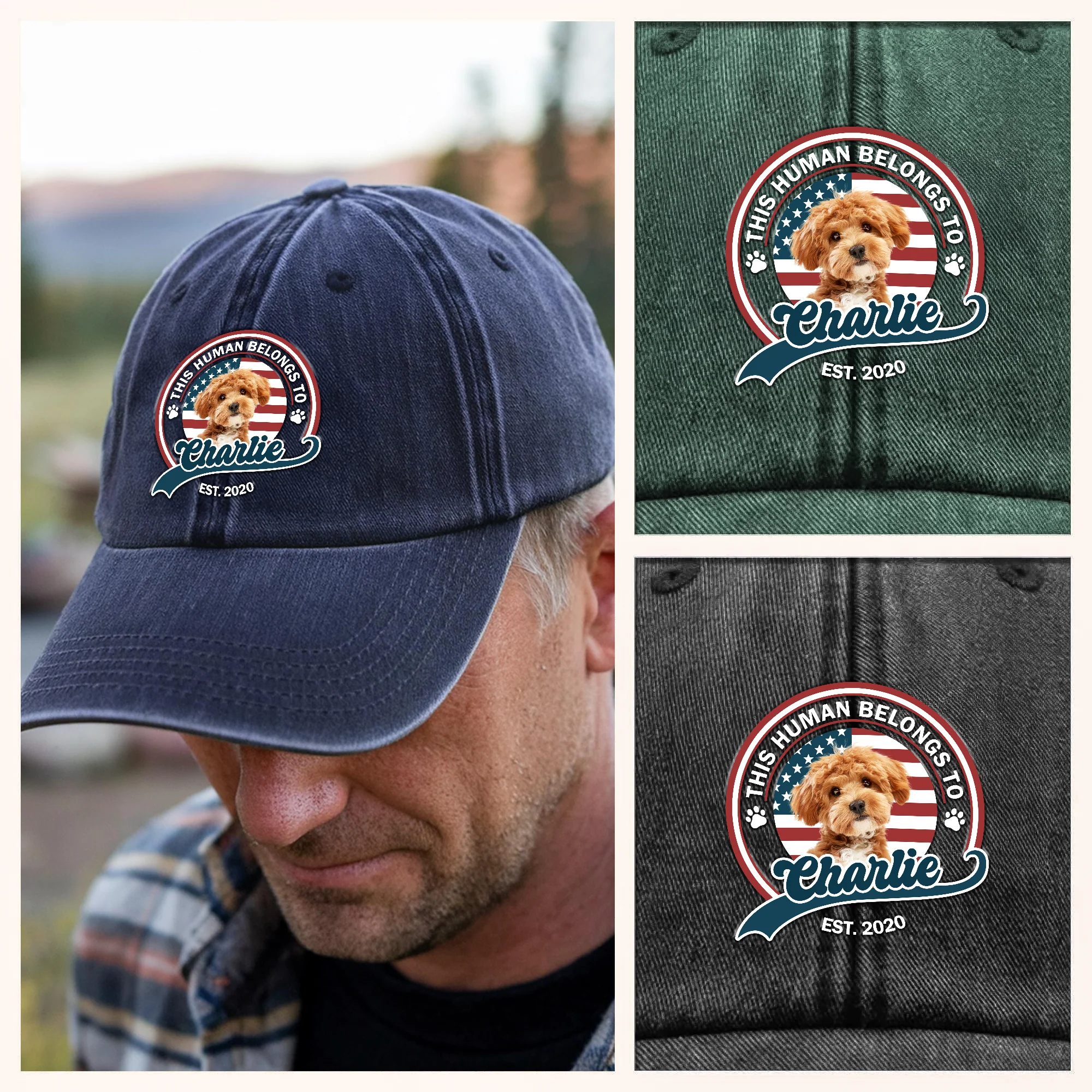 Custom Photo This Human Belongs To Dog Cat Washed Denim Baseball HA75 892556 - Image 5