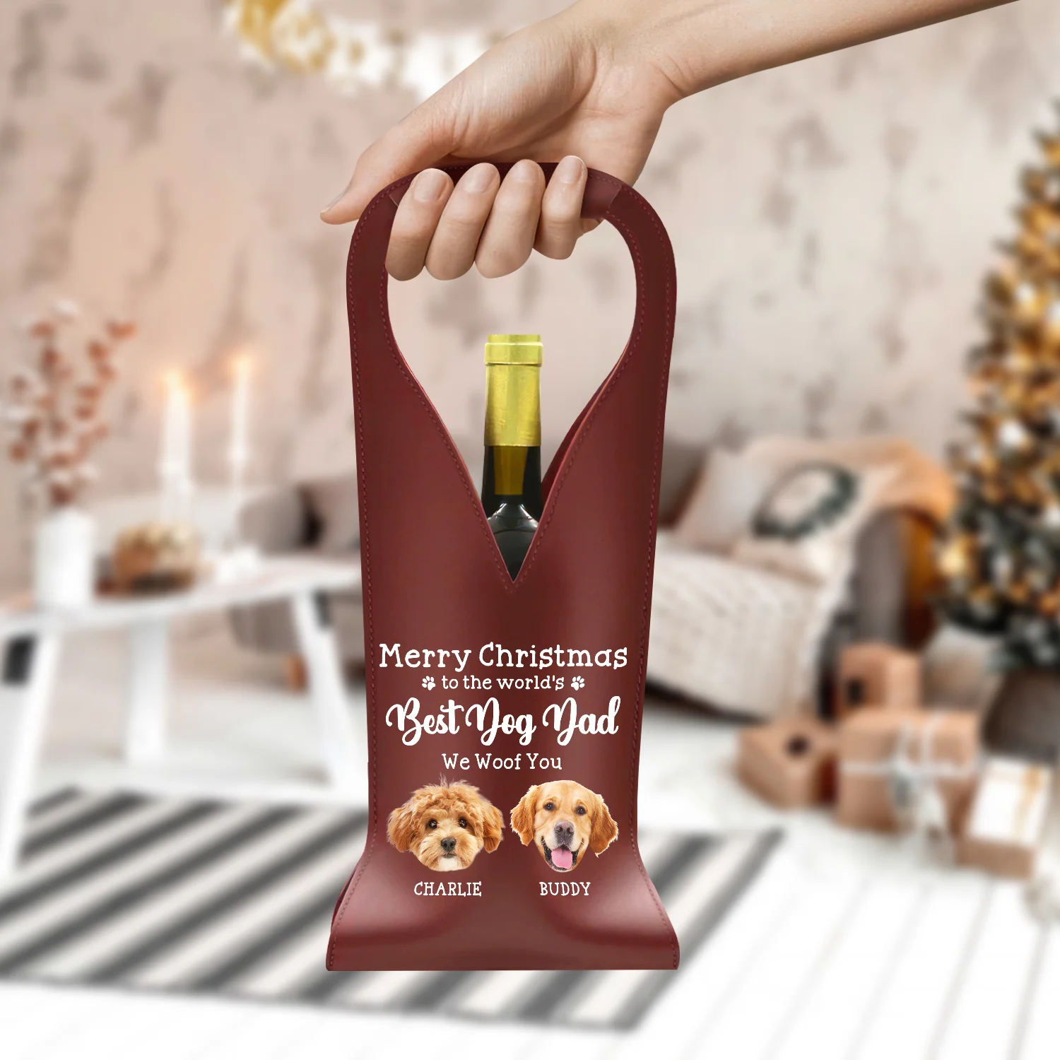 Custom Photo To The World's Best Dog Dad Leather Wine Bag HA75 892910 - Image 2