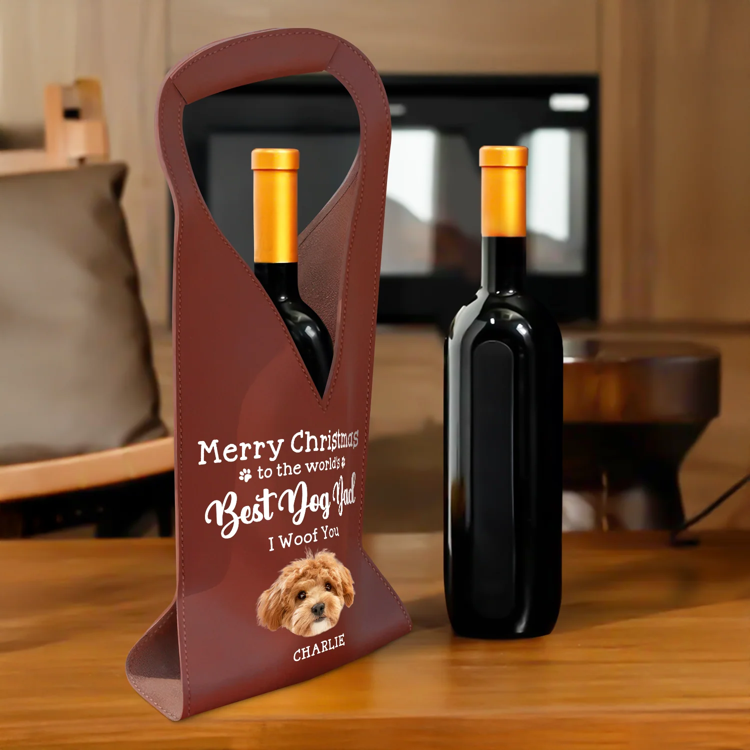 Custom Photo To The World's Best Dog Dad Leather Wine Bag HA75 892910 - Image 3