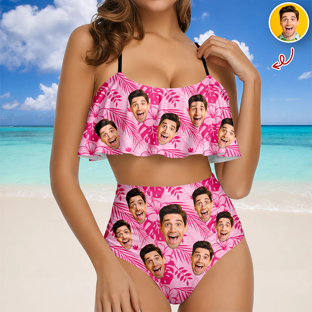 Custom Photo Tropical Ruffle Bikini Swimsuit Gift for Women LM32 899865