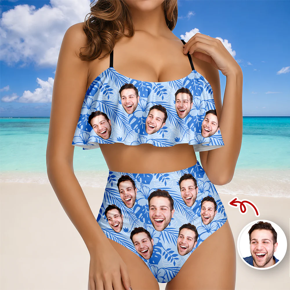 Custom Photo Tropical Ruffle Bikini Swimsuit Gift for Women LM32 899865 - Image 2