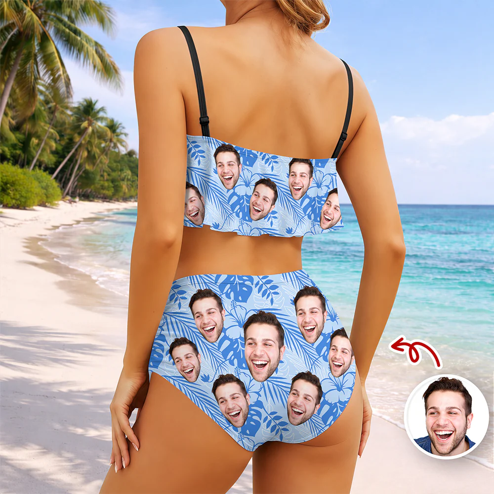 Custom Photo Tropical Ruffle Bikini Swimsuit Gift for Women LM32 899865 - Image 4