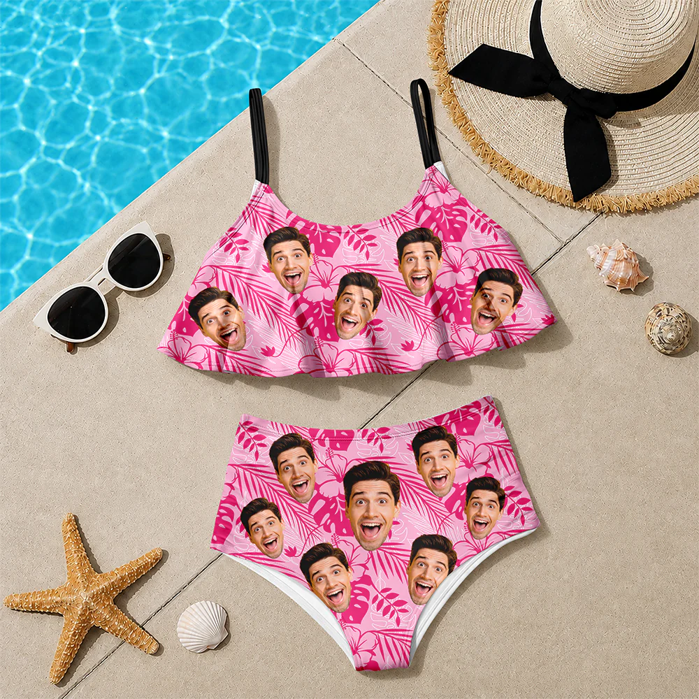 Custom Photo Tropical Ruffle Bikini Swimsuit Gift for Women LM32 899865 - Image 6