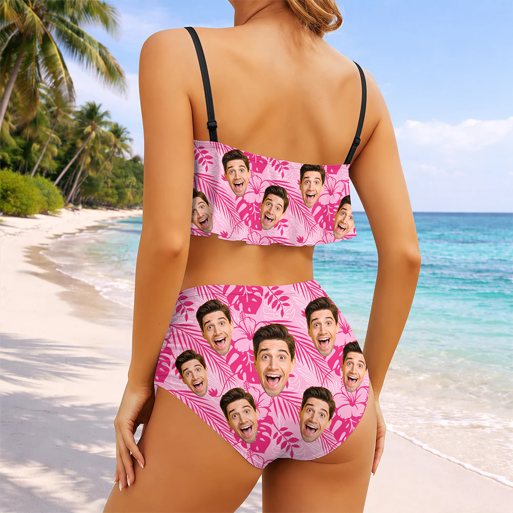 Custom Photo Tropical Ruffle Bikini Swimsuit Gift for Women LM32 899865 - Image 7