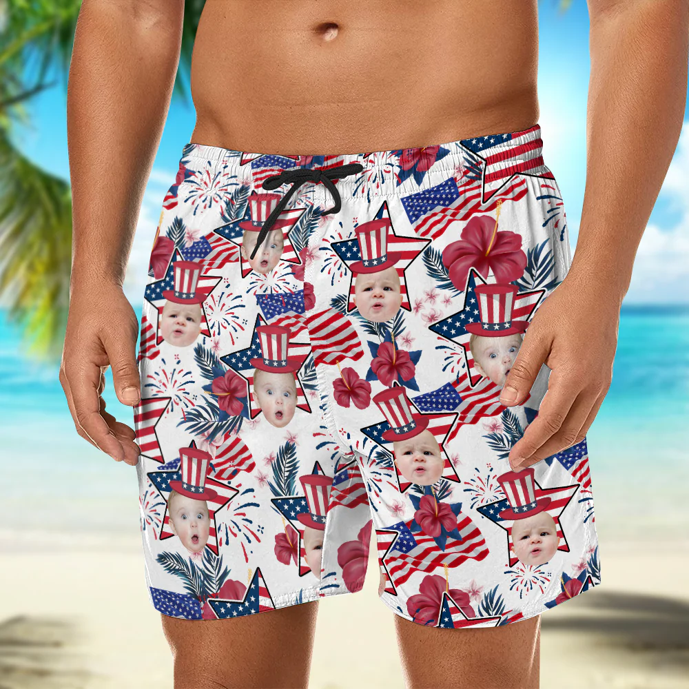 Custom Photo US Flag With Hawaii Pattern Man Beach Shorts, Father's Day Gift, For Dad HO82 894054 - Image 10