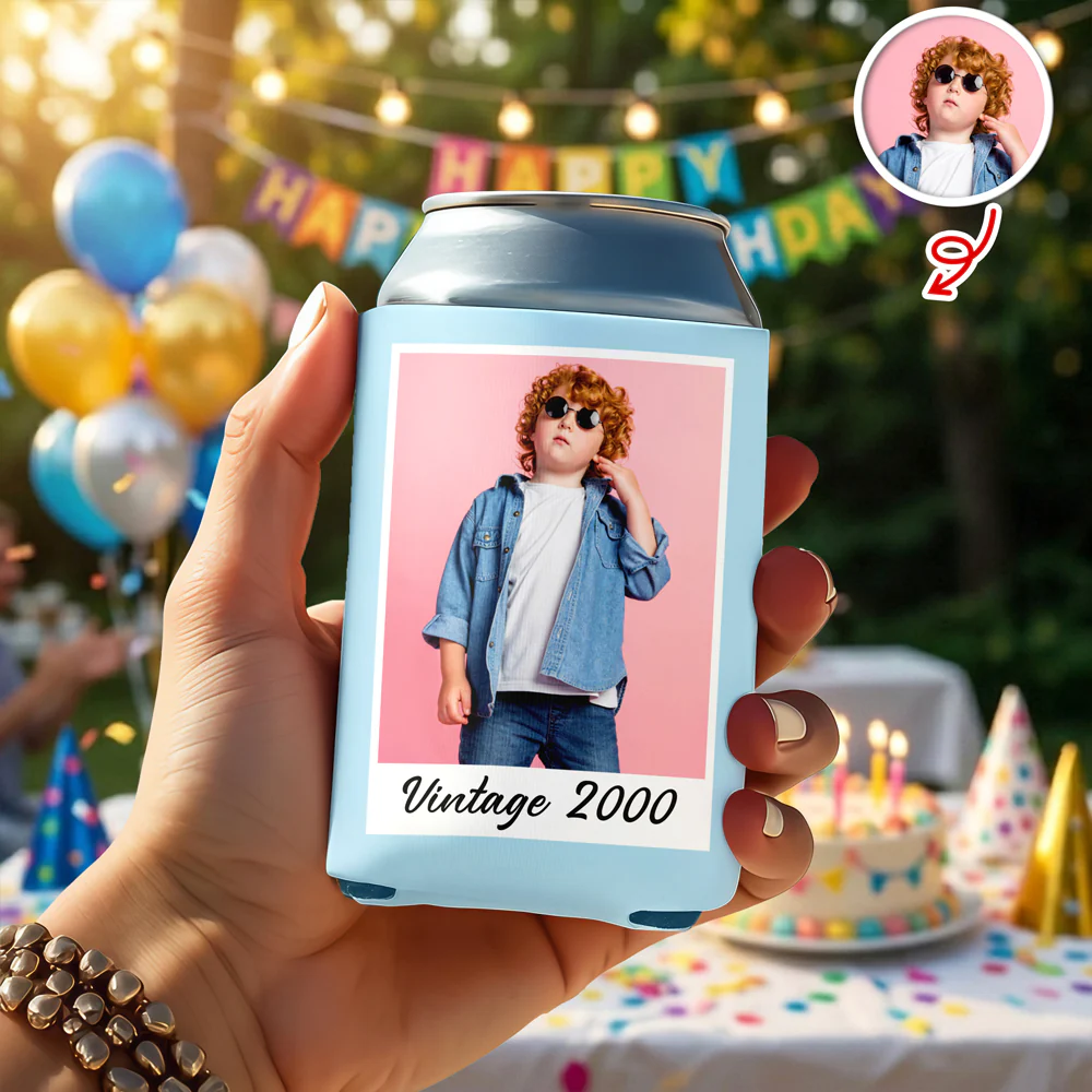 Custom Photo Vintage Year Birthday Can Cooler Holder LM32 899931 - Image 2