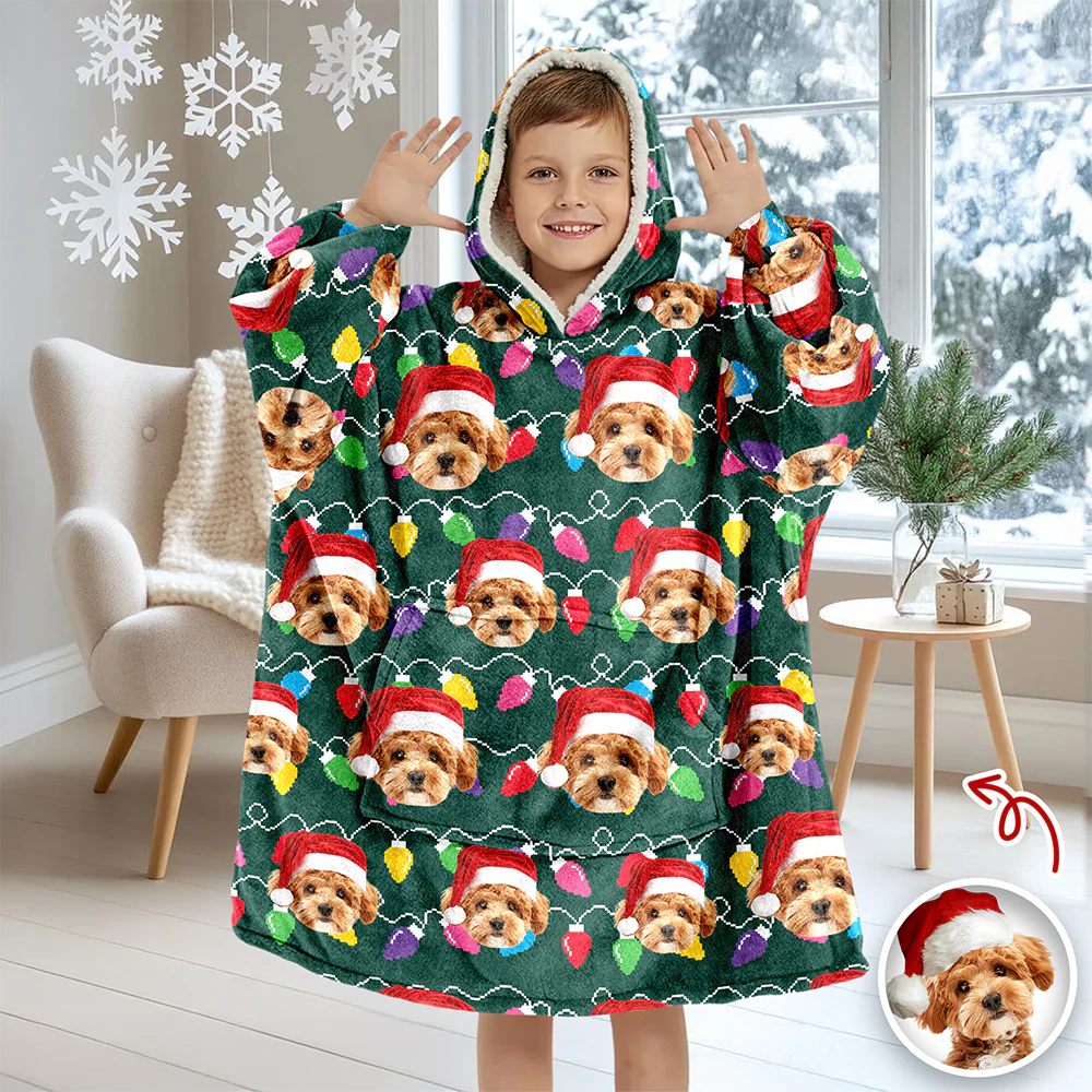 Custom Photo With Colorful Christmas Lights Hoodie Blanket For Dog Cat Lovers HA75 898288 - Image 6