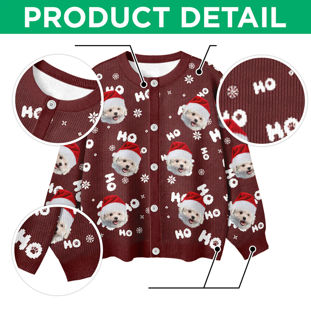 Custom Puppy Photo Ho Ho Ho Chritsmas Cardigan Gift For Pet Lovers CH07 899906 - Image 5