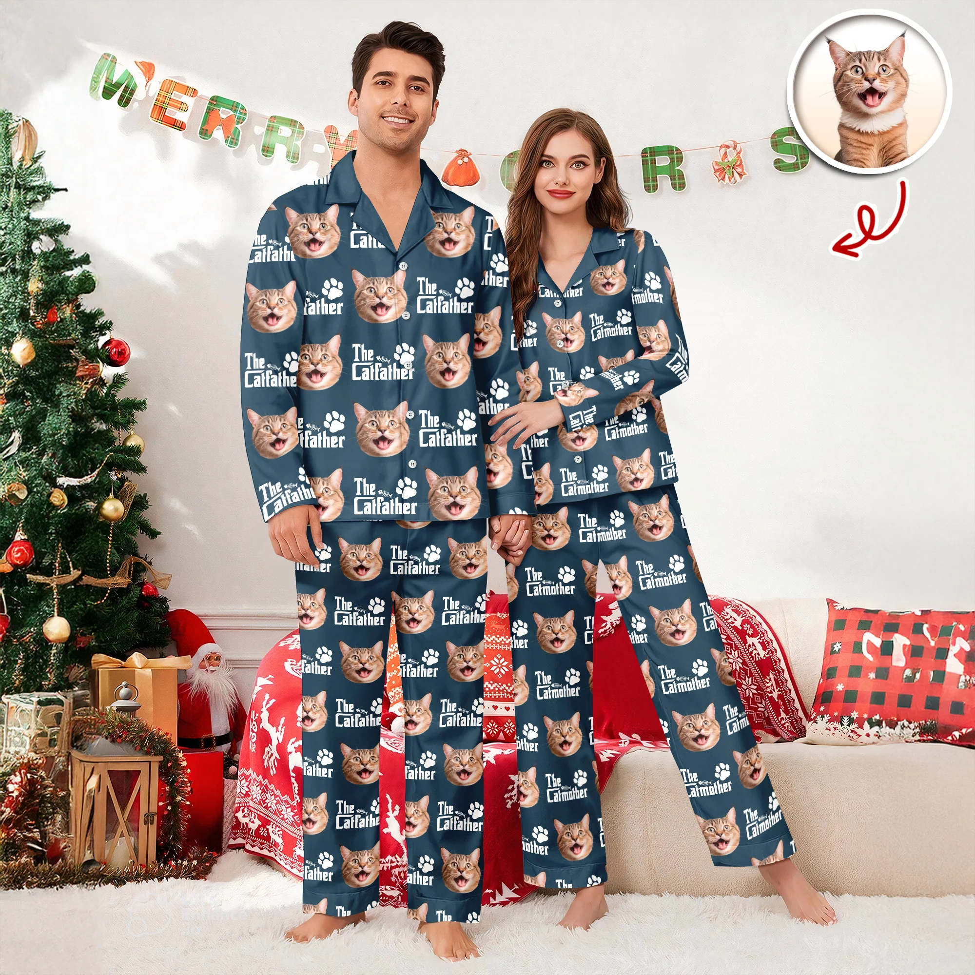 Custom Puppy Photo The Cat Father with Pawprints Design - Personalized Pajamas LM32 895755 - Image 3