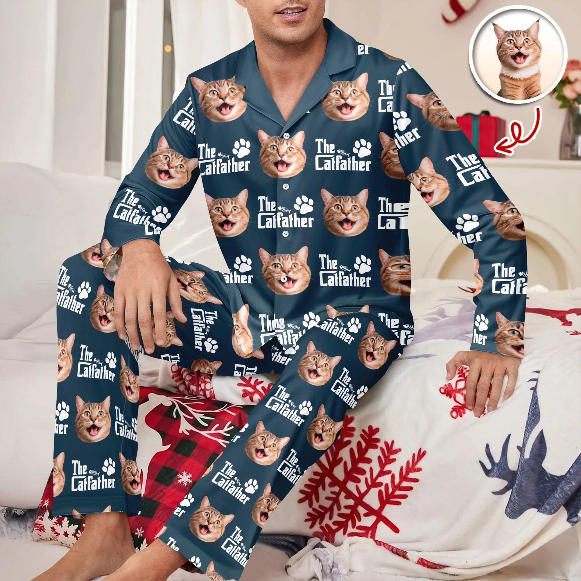 Custom Puppy Photo The Cat Father with Pawprints Design - Personalized Pajamas LM32 895755 - Image 4