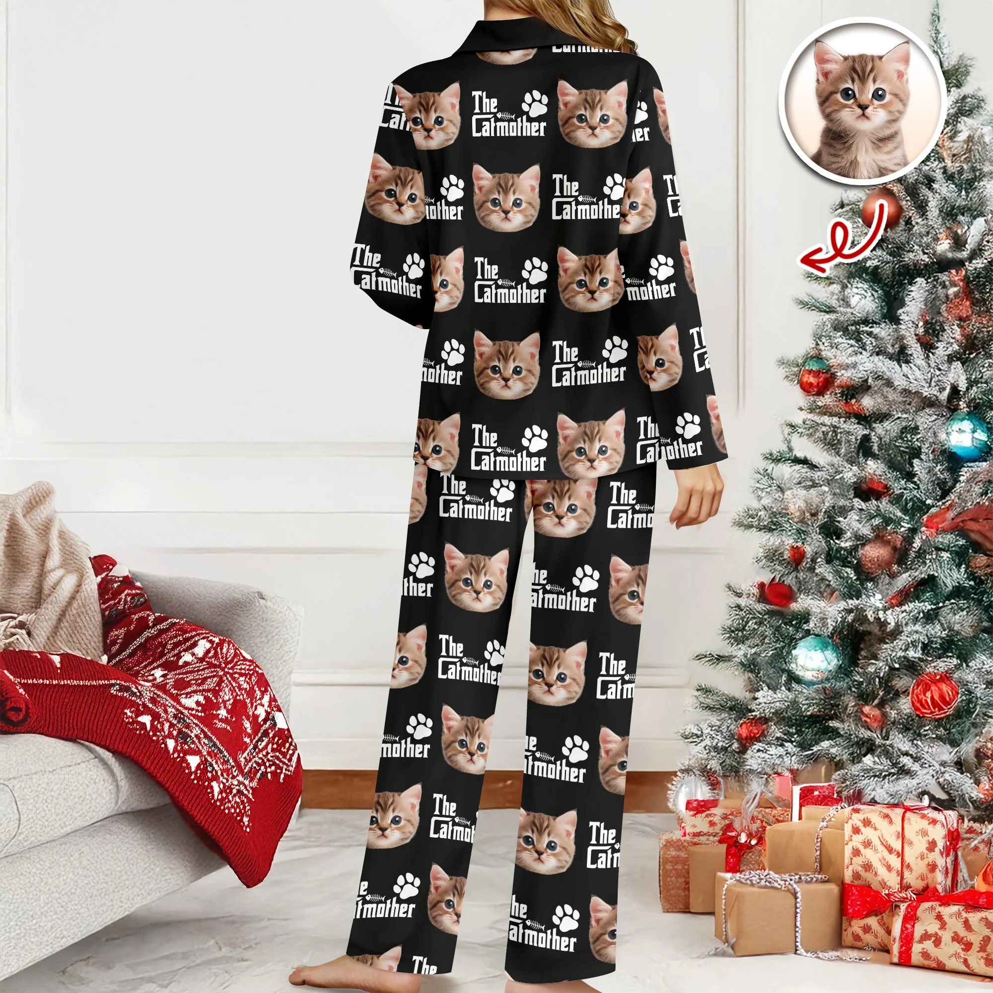 Custom Puppy Photo The Cat Father with Pawprints Design - Personalized Pajamas LM32 895755 - Image 5
