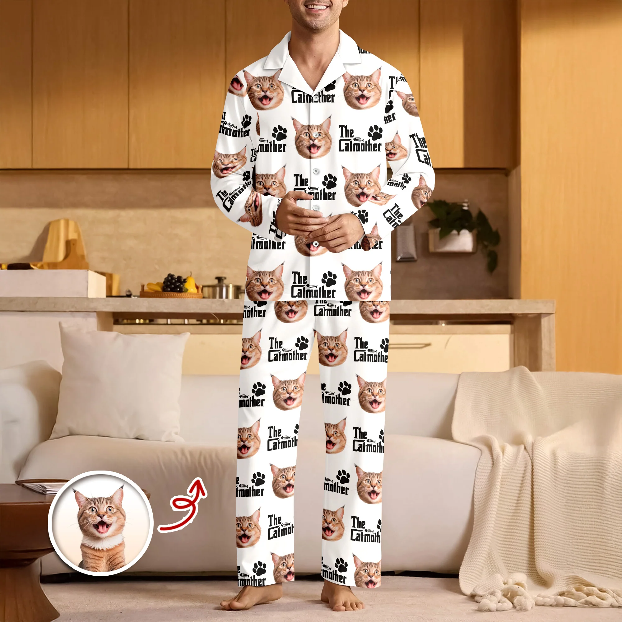Custom Puppy Photo The Cat Father with Pawprints Design - Personalized Pajamas LM32 895755 - Image 8