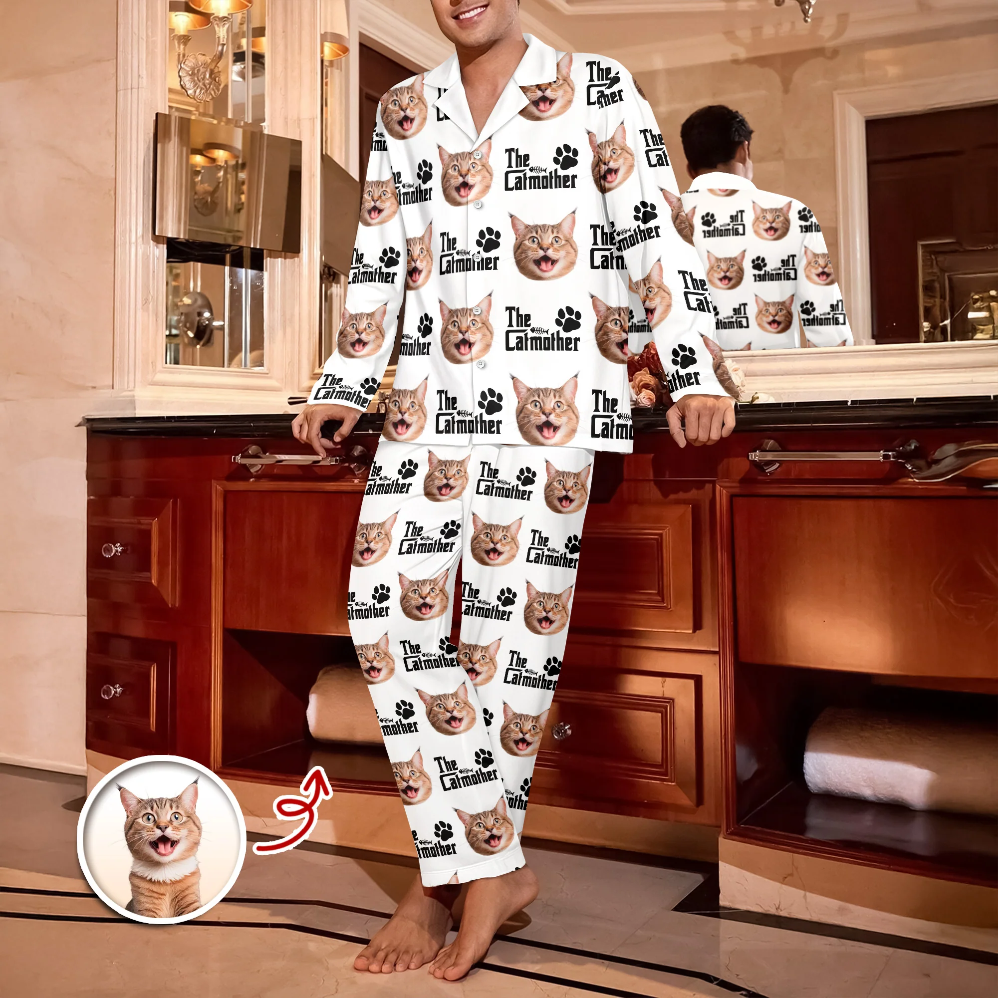 Custom Puppy Photo The Cat Father with Pawprints Design - Personalized Pajamas LM32 895755 - Image 9