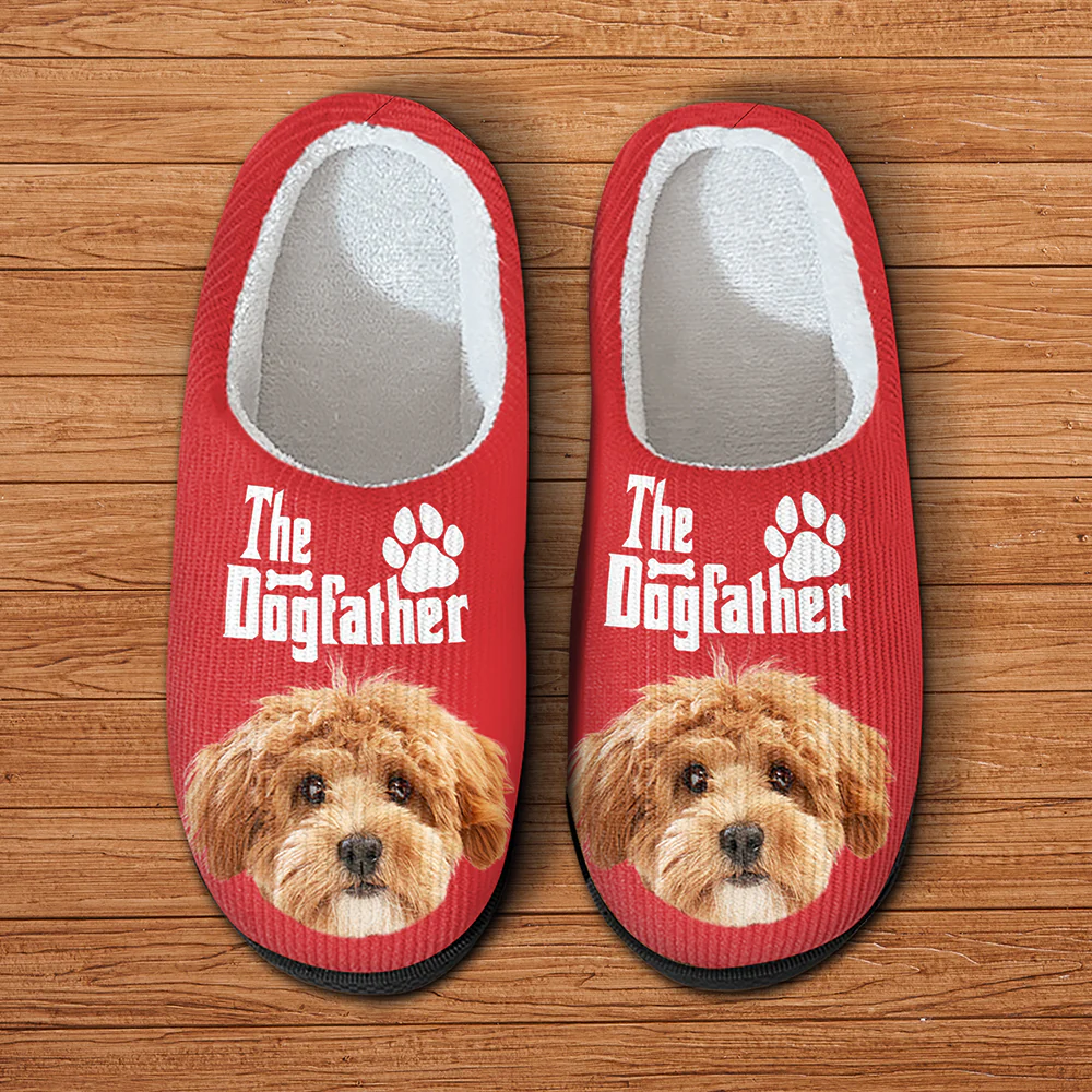 Custom Puppy Photo The Dog Father with Pawprints Design Slippers LM32 897277 - Image 2